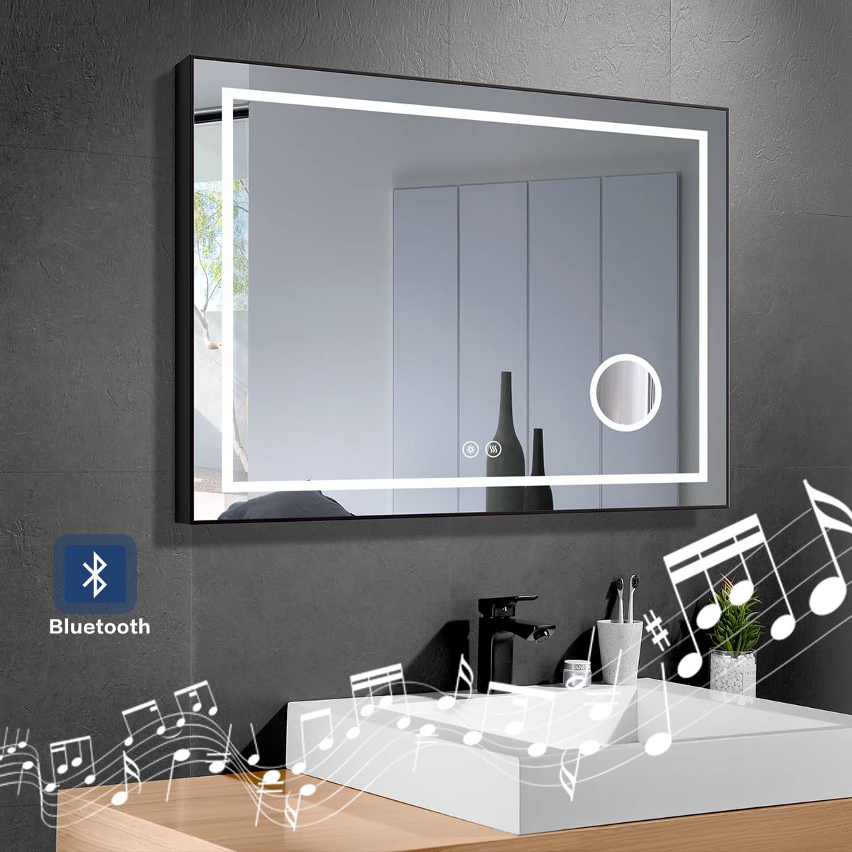DECORAPORT 60 x 36 Inch LED Bathroom Mirror with Lights - Dimmable Smart Bluetooth Vanity Mirror with Anti-Fog Technology - Perfect for Makeup, Shaving & Home Decor