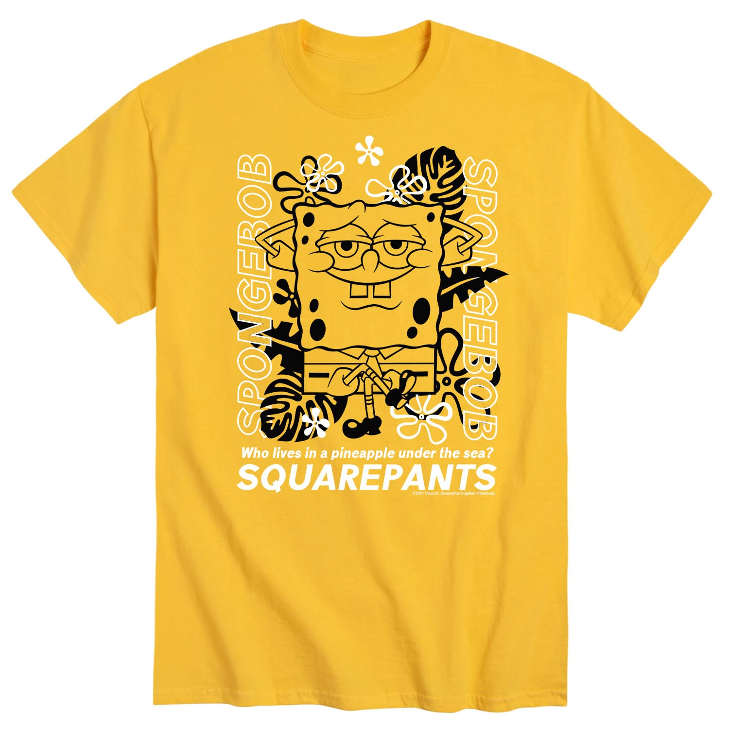 Spongebob Squarepants Tropical Graphic T-Shirt for Men - Soft Cotton Short Sleeve Tee - Casual Summer Wear & Funny Gift Idea