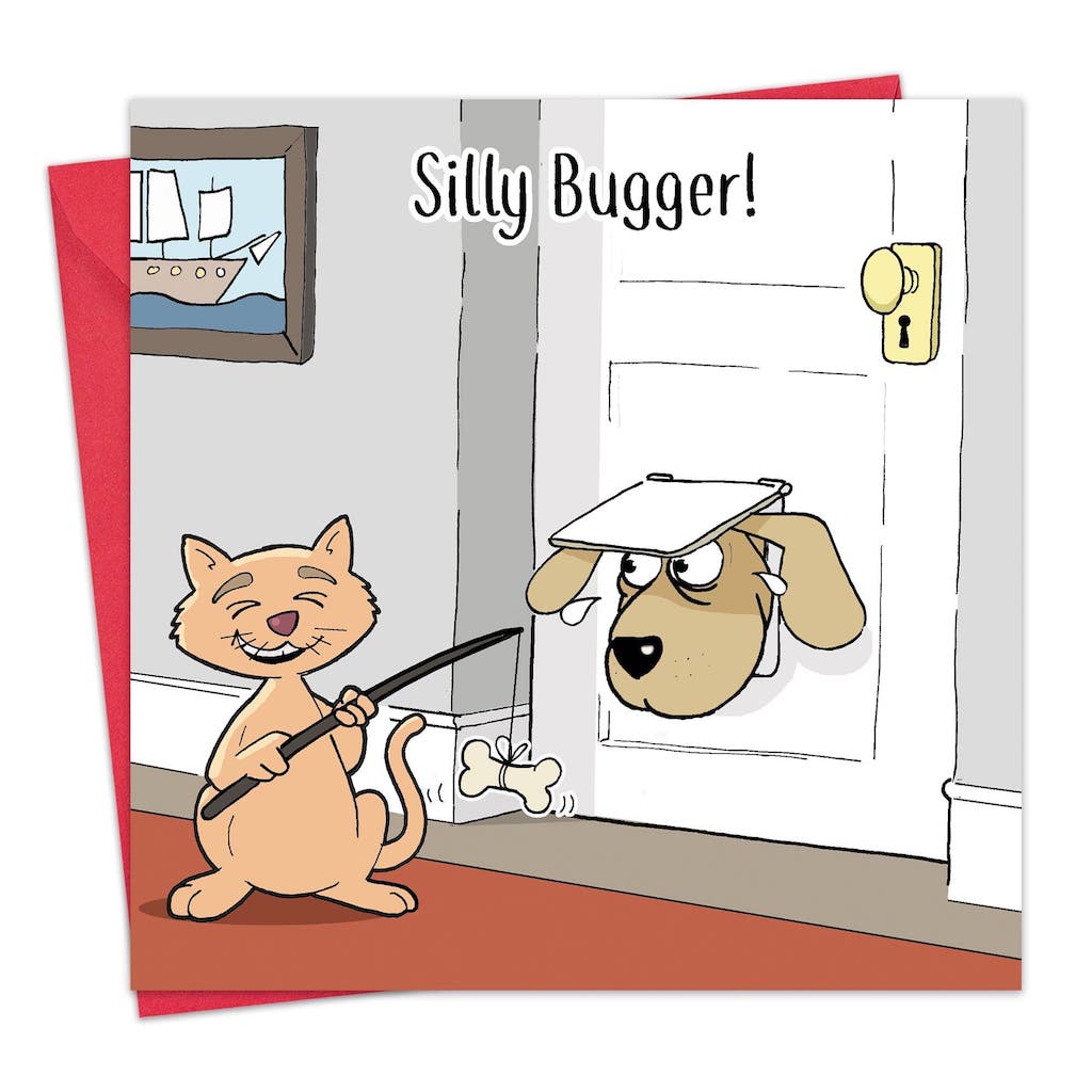 Funny Cat Greeting Card 'Silly Bugger!' by Michael Canine - Perfect for Birthday, Anniversary & Cat Lovers Gifts