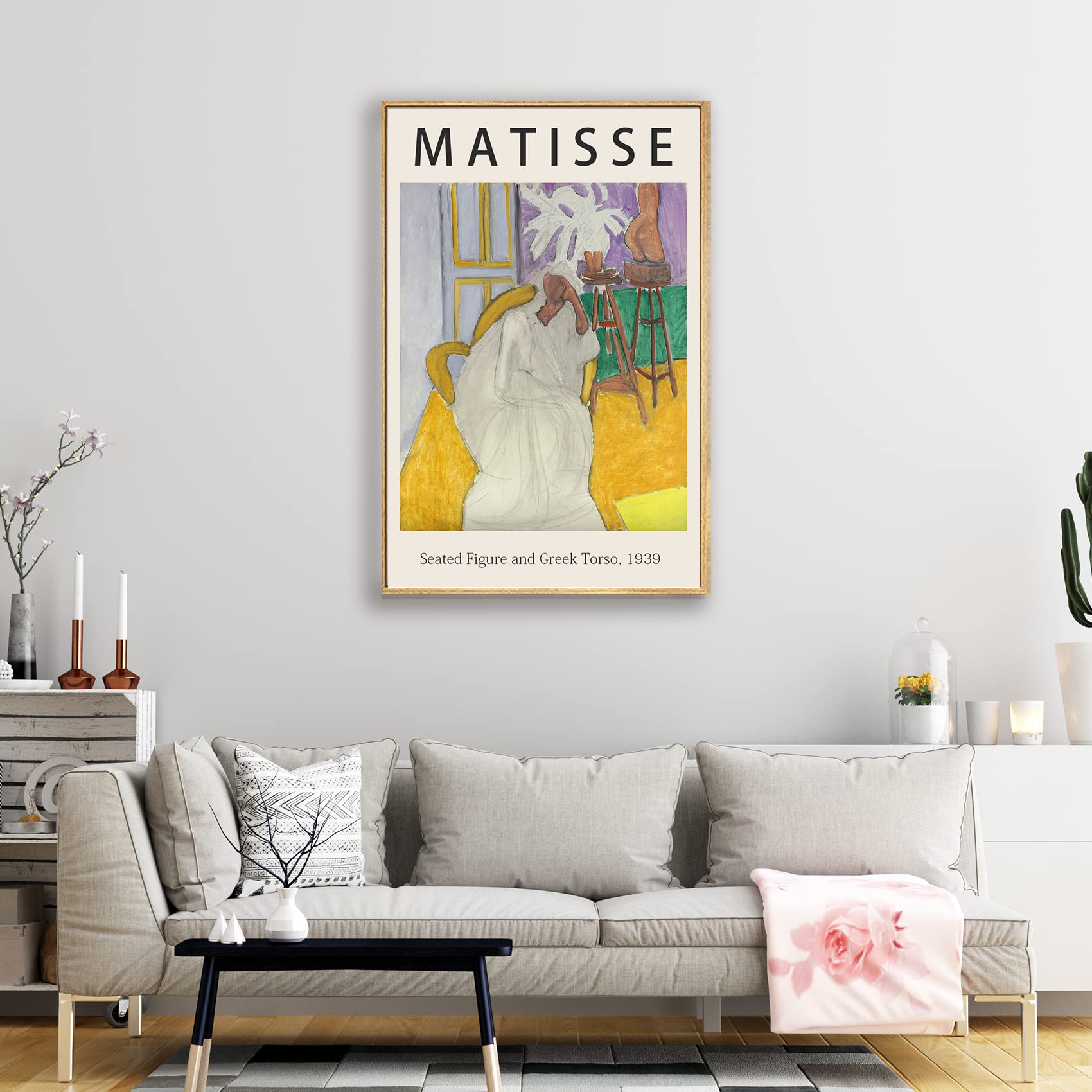 Henri Matisse Seated Figure and Greek Torso 1939 Framed Canvas Wall Art Print - 12x16 Inches Natural Color for Living Room, Bedroom & Office Decor | Modern Home Artwork for Wall Display