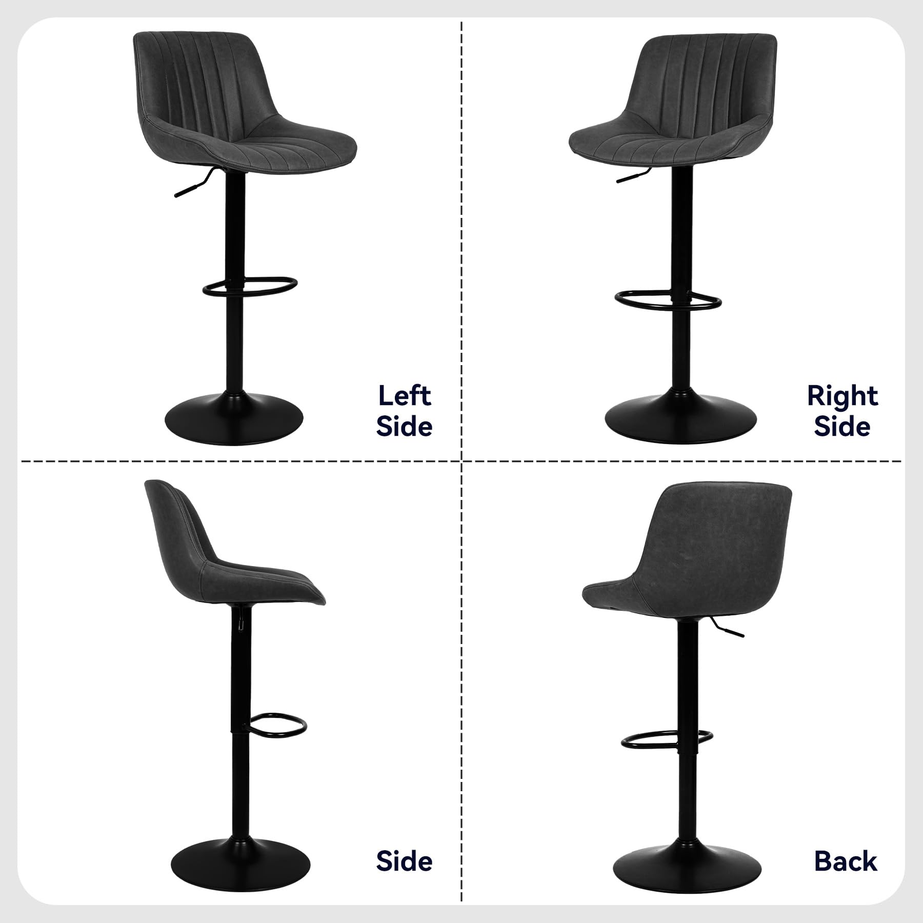Modern Adjustable Swivel Bar Stools Set of 2 with Backs - Counter Height Kitchen Island Chairs with Performance Fabric - Perfect for Home Bar, Breakfast Nook & Dining Area - Black