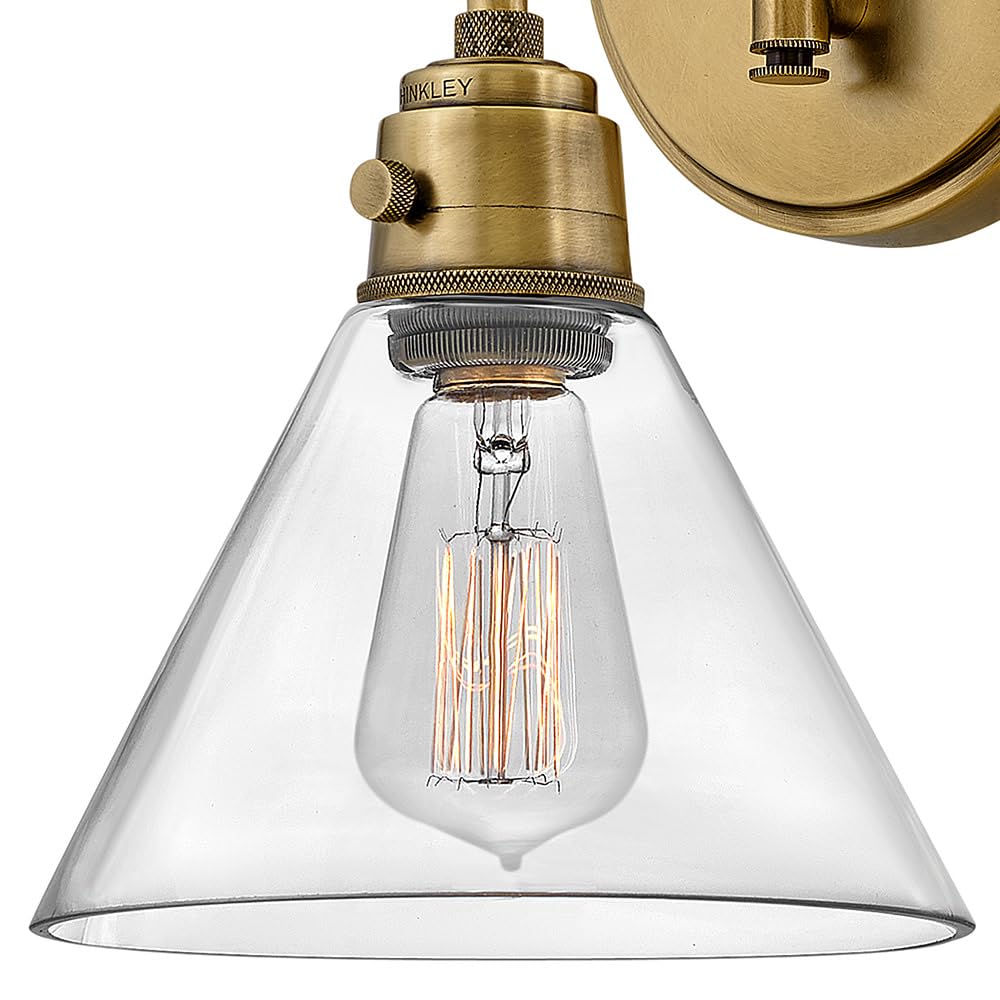 Hinkley Arti 3691HB-CL Adjustable Wall Sconce Light - Heritage Brass Finish with Clear Glass Shade - Single Pivot Point & On/Off Switch - Perfect for Bedroom, Hallway, or Entryway Lighting