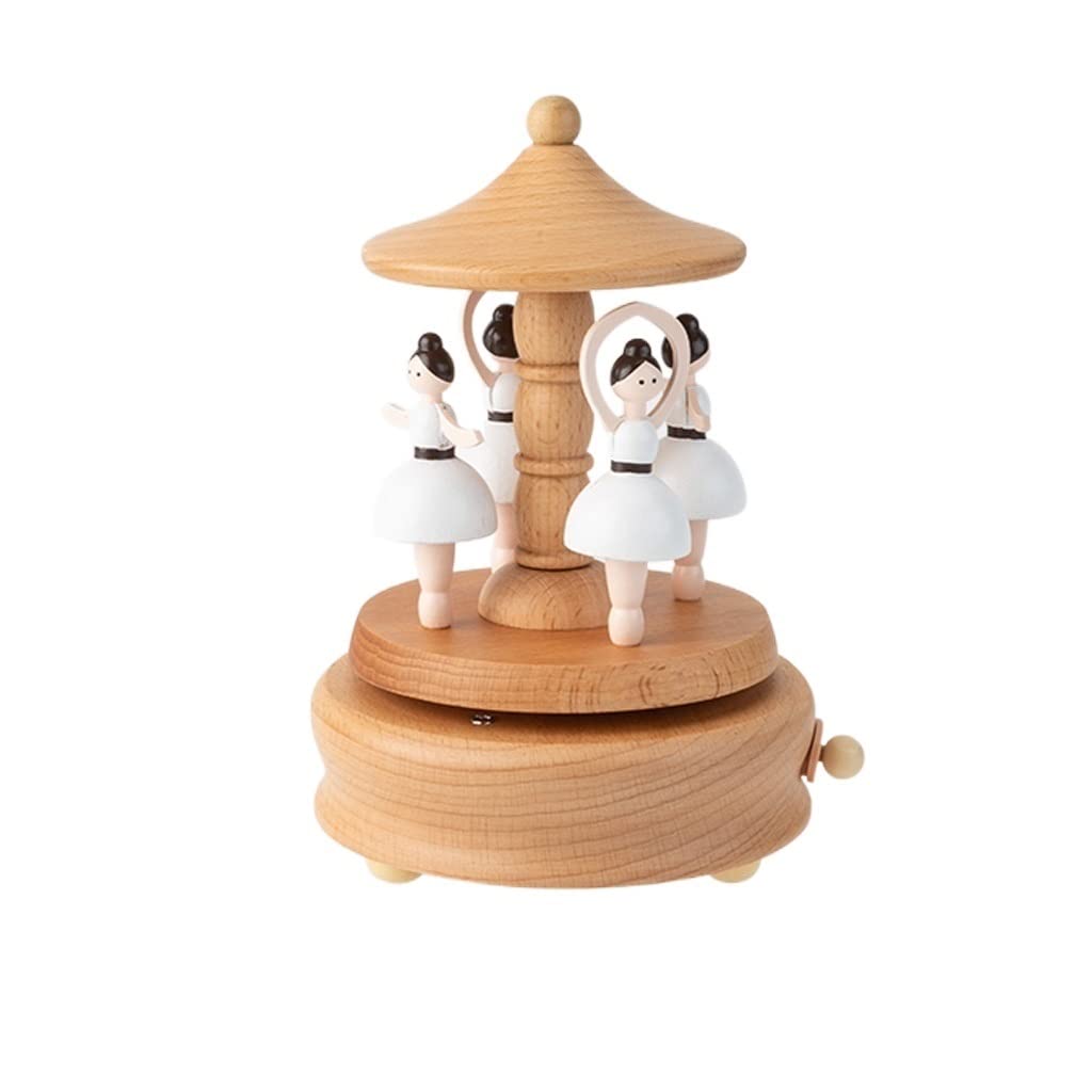 Shangmaoyo Solid Wood Christmas Music Box - Handcrafted Carousel Musical Box for Kids, Girls' Birthday Gifts, Home Decor & Holiday Ornaments | Perfect for Christmas Decorations, Baby Showers & Gift Giving (Size C)