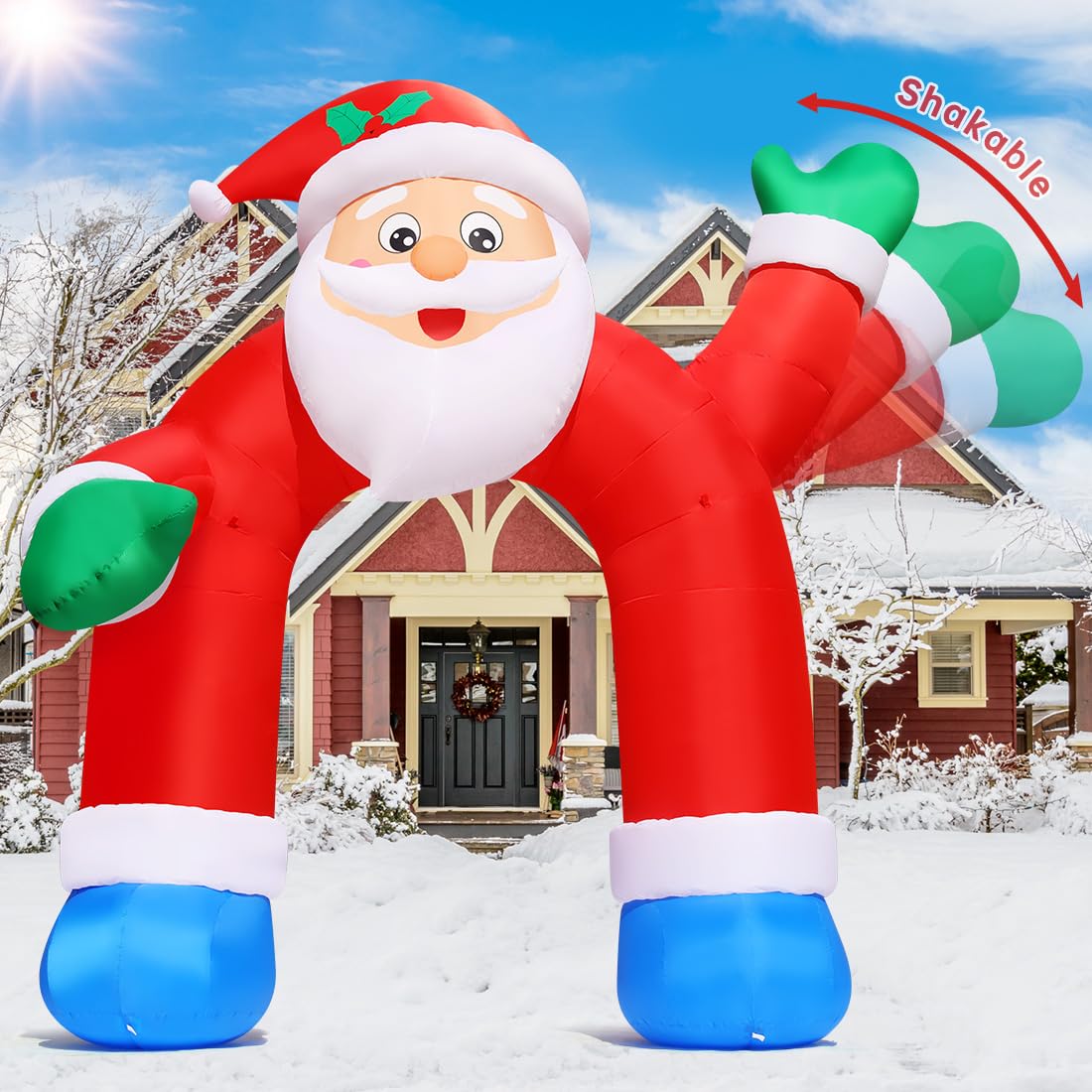 COMIN 11.8 FT Christmas Inflatable Santa Claus Arch with Built-in LED Lights - Outdoor/Indoor Holiday Yard Decoration for Xmas Party, Lawn & Garden Decor | Perfect for Front Yard Displays, Holiday Gatherings & Seasonal Festivities