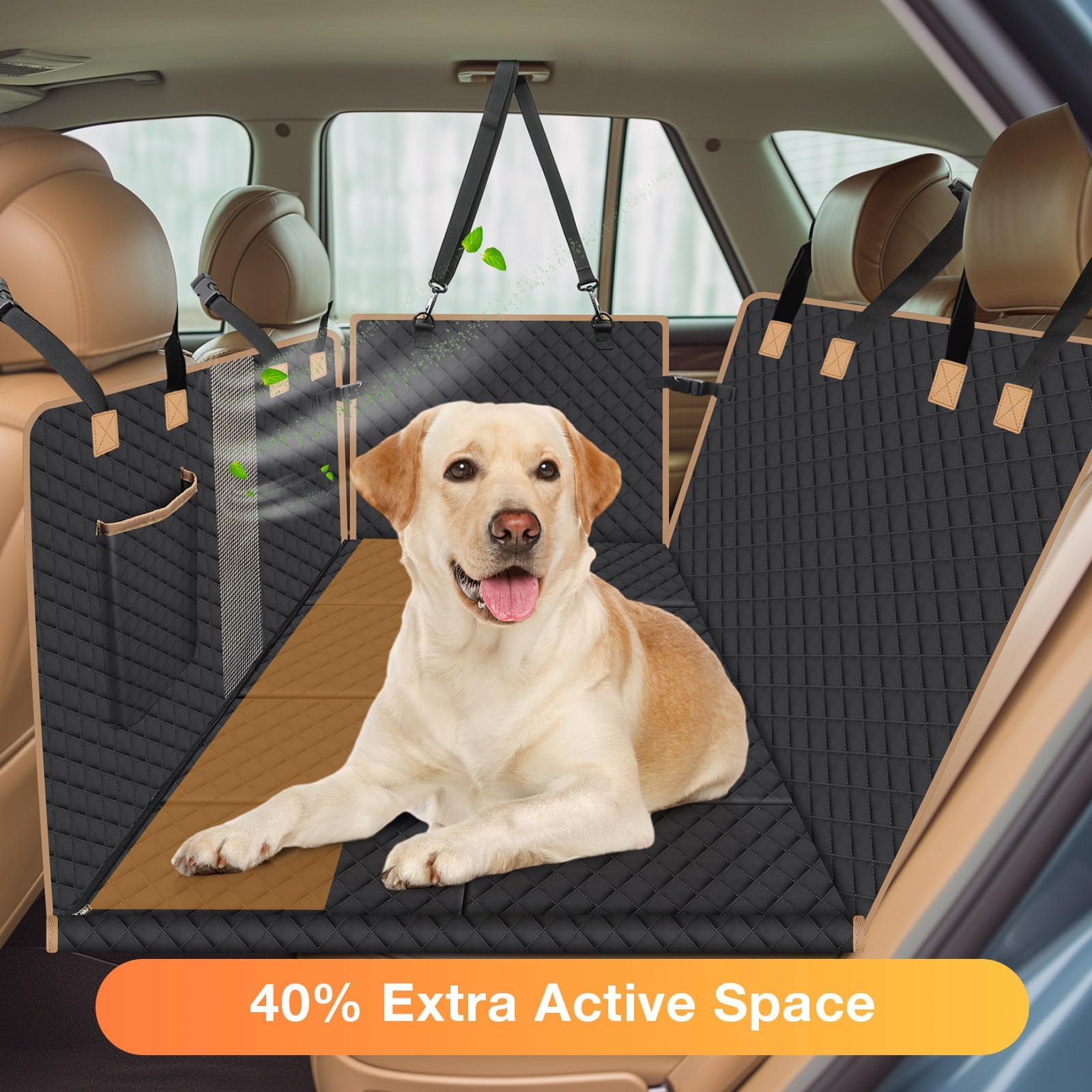 Waterproof Dog Car Seat Cover with Hard Bottom - Back Seat Extender for Dogs, Pet Hammock for SUV, Truck & Sedan - Durable & Easy to Clean - Perfect for Travel, Road Trips & Daily Commutes (Black)