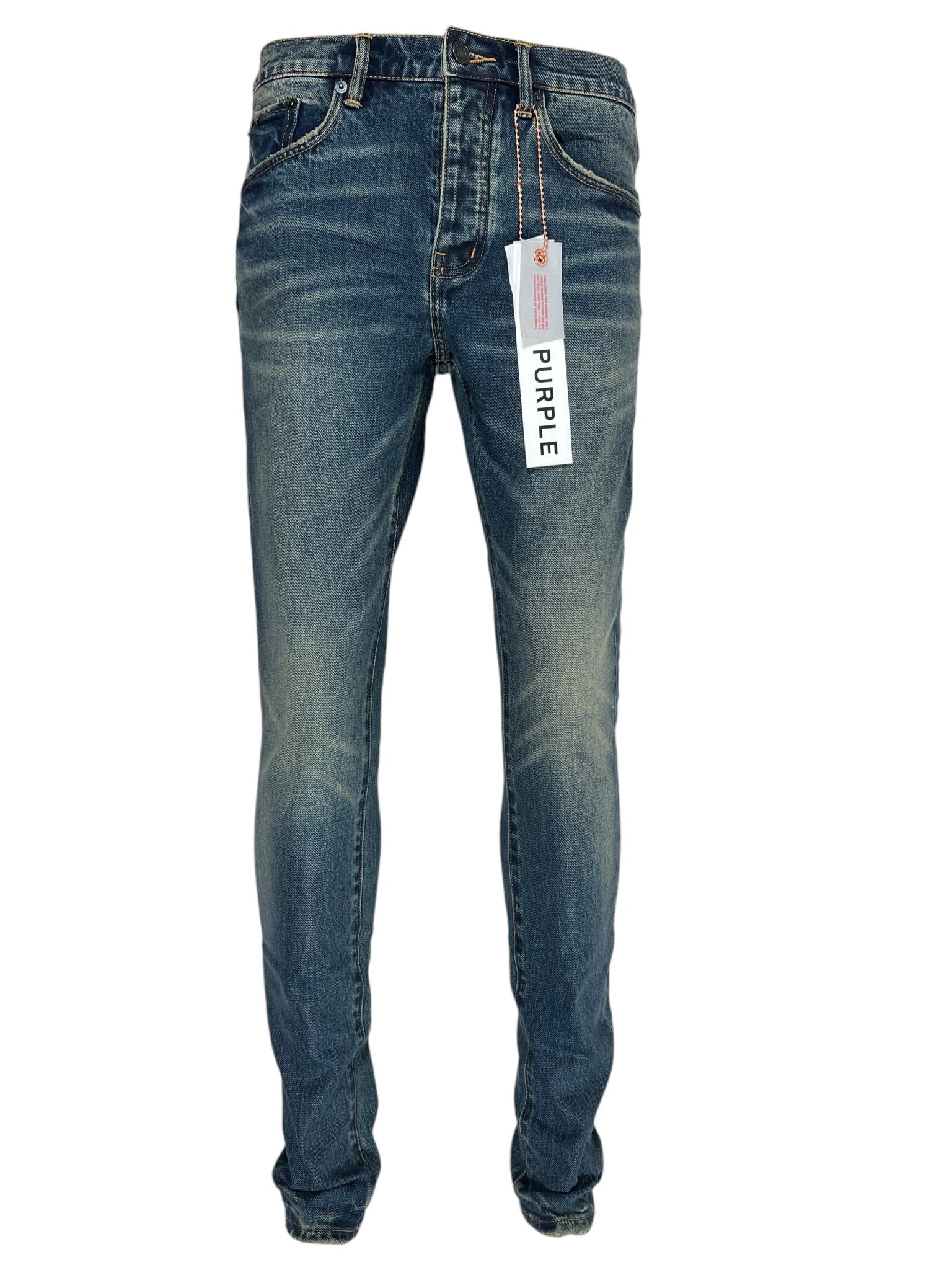 Purple Brand P001 SDTE Skinny Coated Jeans in Dark Tempest & Dark Indigo | Slim Fit Stretch Denim Pants for Men | Perfect for Casual Wear, Night Out & Street Style Fashion