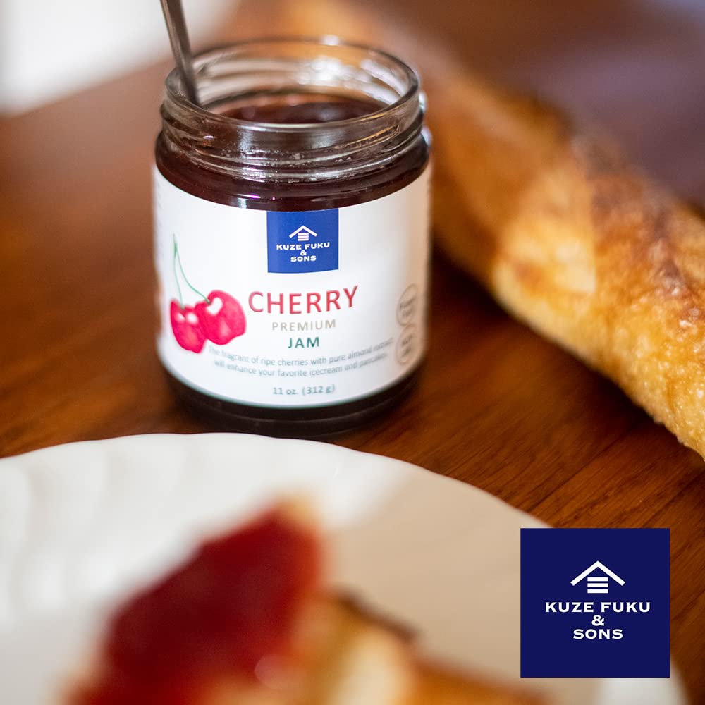 KUZE FUKU & SONS All Natural Cherry Jam - Non-GMO Real Fruit Preserves, No Artificial Flavors, 11 Oz (311.84g) - Perfect for Toast, Pancakes, Yogurt & Dessert Toppings