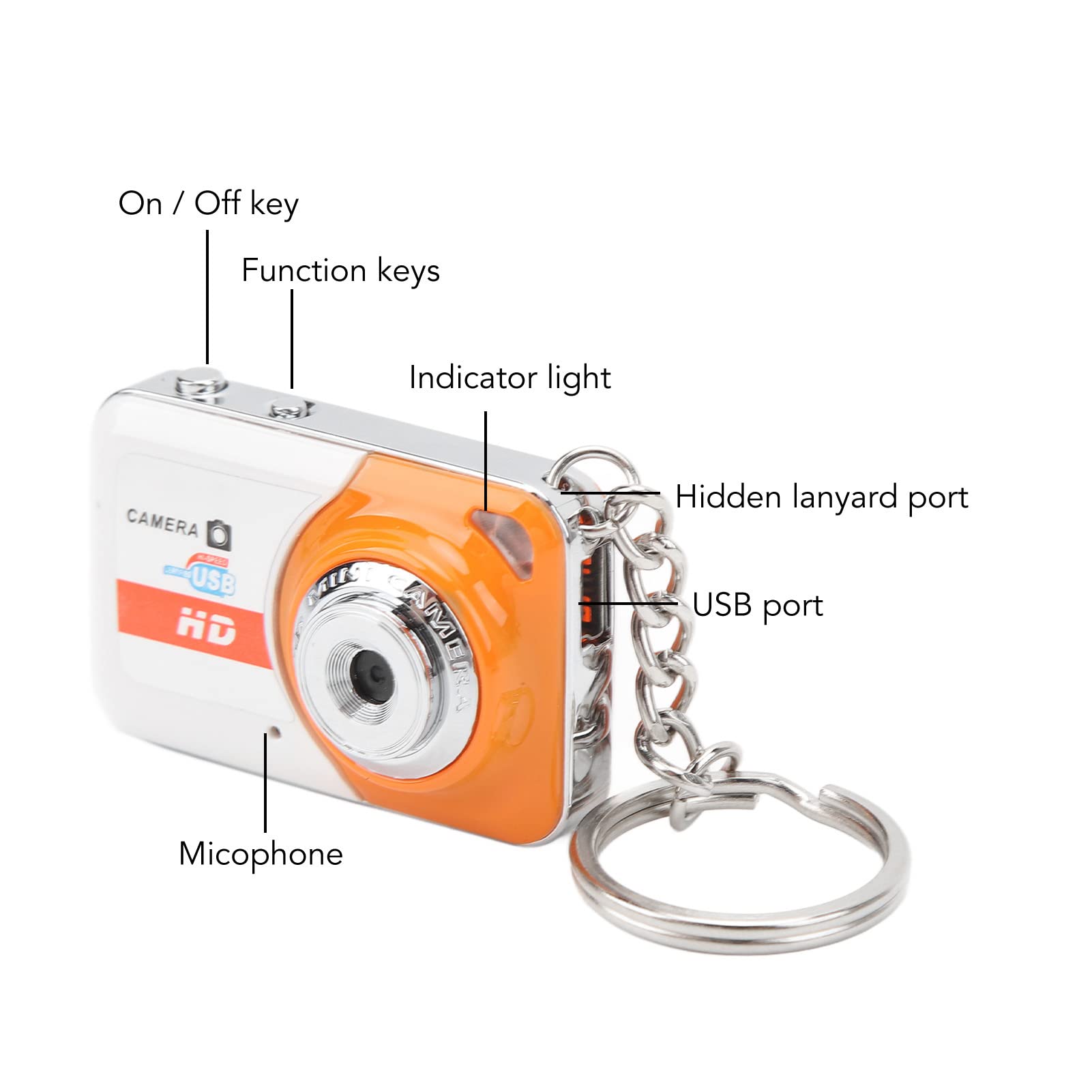 NOENNULL Ultra Mini Digital Camera - 1080P HD Portable Keychain Camera for Kids, Travel & Vlogging - Compact DV Camcorder with Lanyard (Orange) - Perfect for Parties, Outdoor Adventures & Everyday Use