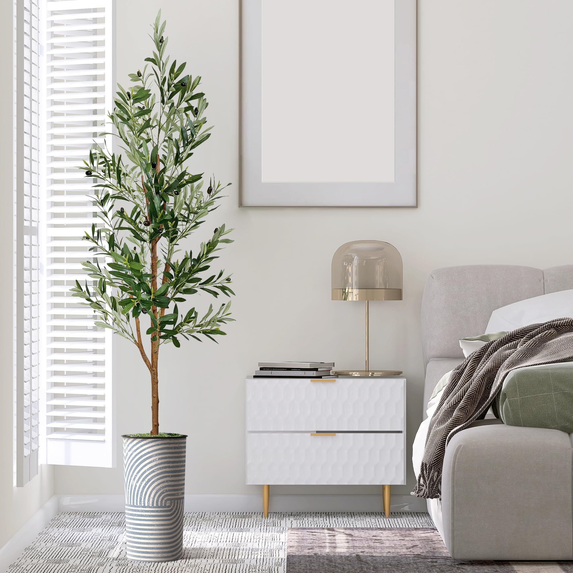 Modern Geometric Planter with Artificial Olive Silk Tree - 68