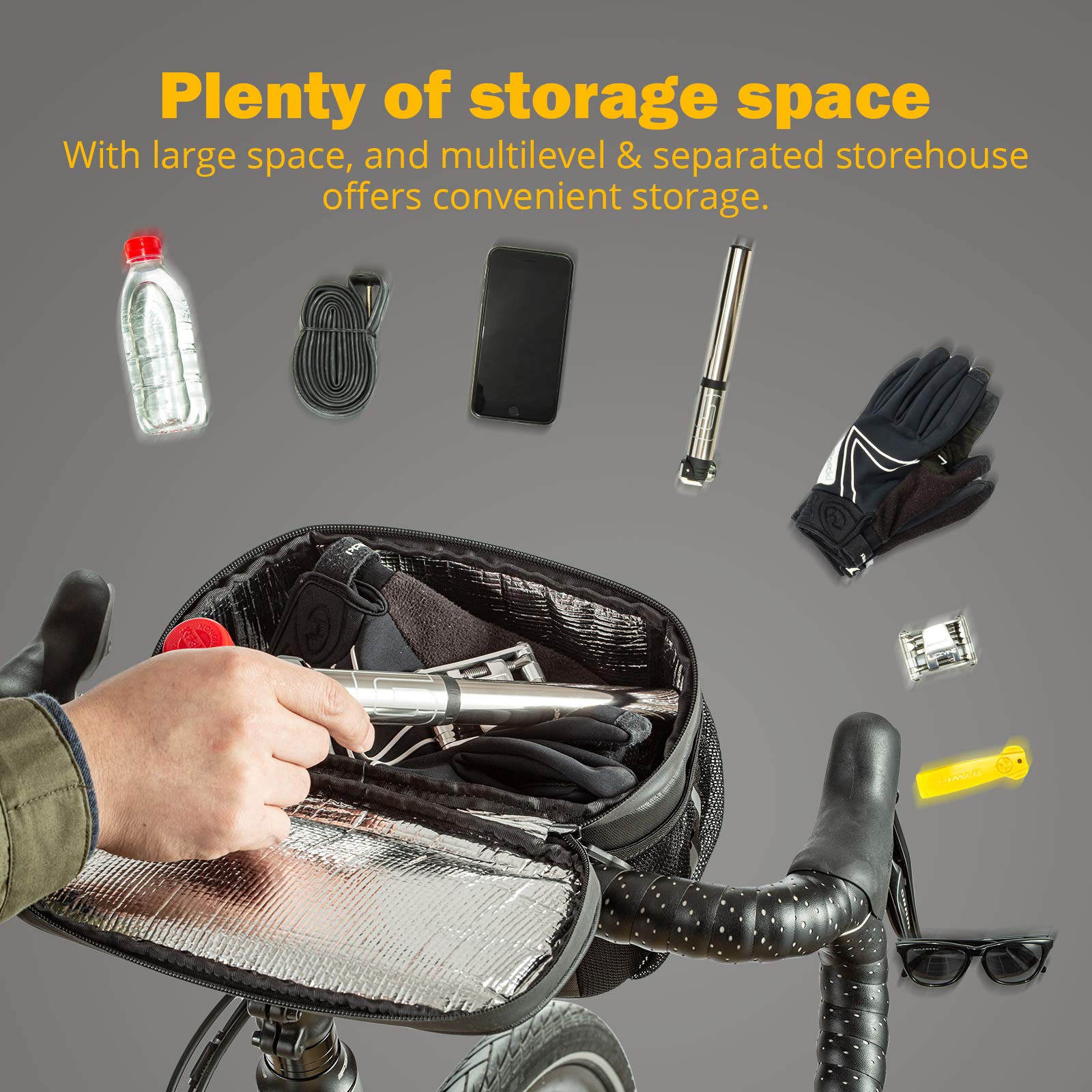 BAIGIO 4L Bike Handlebar Bag - Waterproof Cycling Pack with Touchscreen Pocket for Outdoor Rides