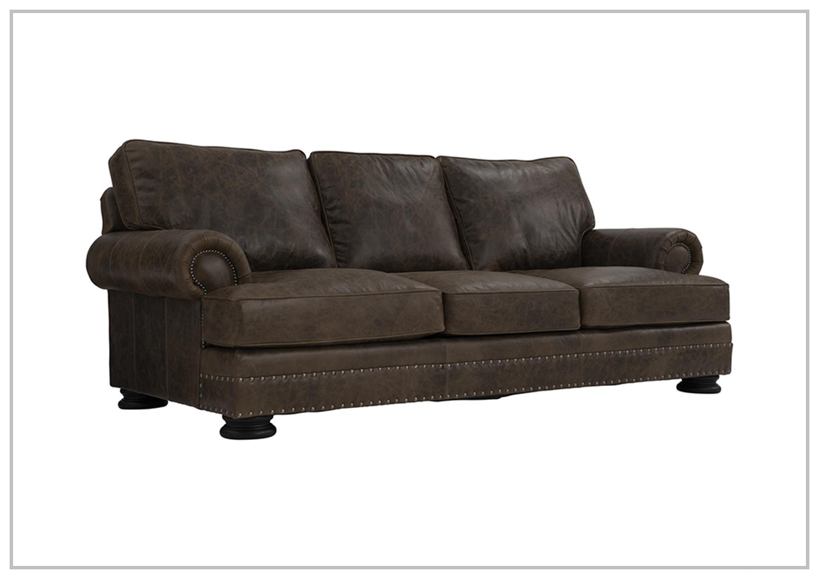 Bernhardt Foster Dark Brown Genuine Leather Sofa with Rolled Arms - Luxurious Living Room Furniture for Home & Office
