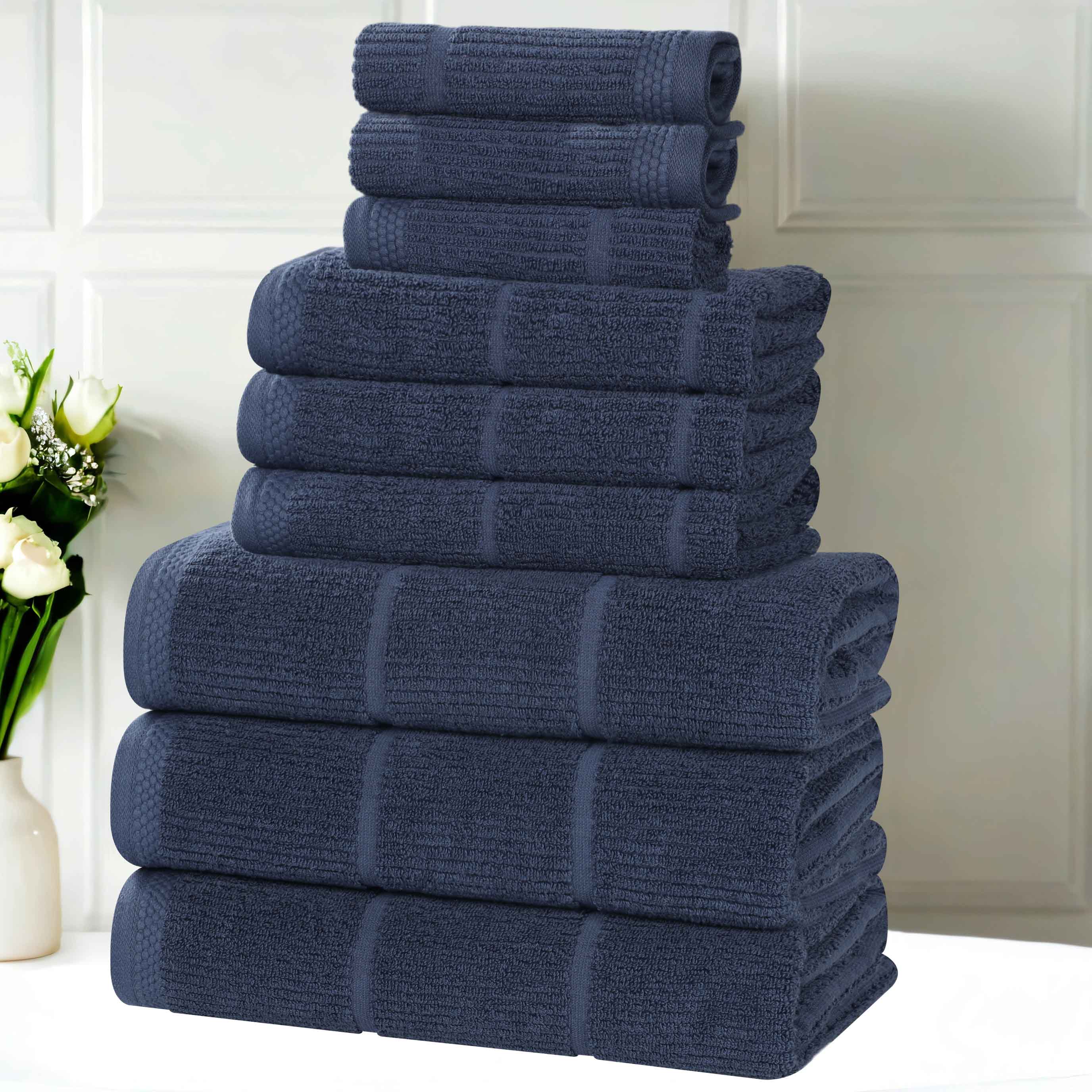 Milo Smart Twist Cotton Solid Ribbed Design 9 Piece Towel Set - Ultra Soft & Absorbent Bath Towels for Spa, Gym & Luxury Home Use