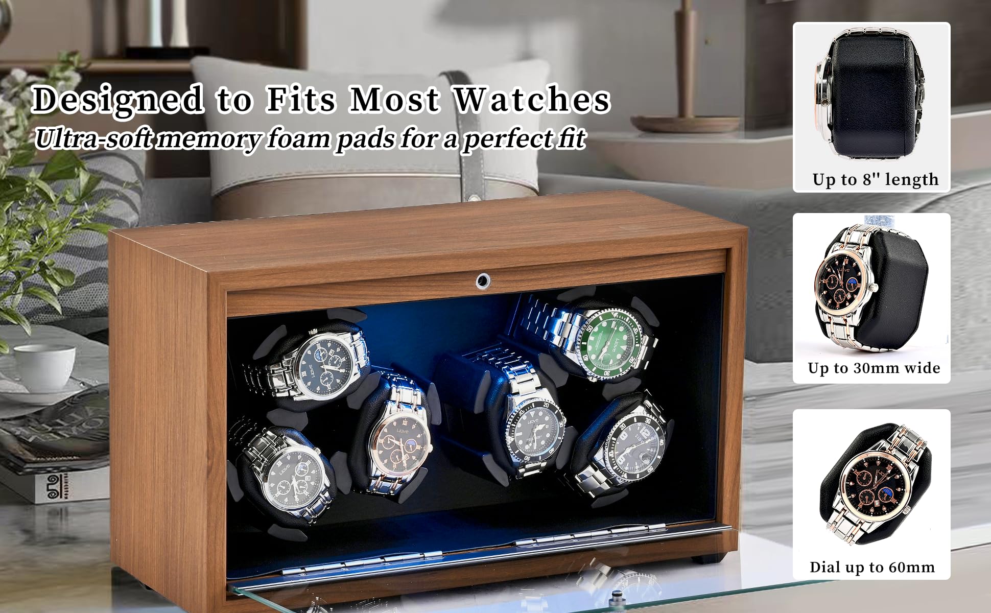 Premium Automatic Watch Winder with LED Display & Memory Foam - Ultra Quiet Japanese Motor, 4 Rotation Modes for Men's & Women's Watches - Perfect for Watch Collection Storage & Maintenance