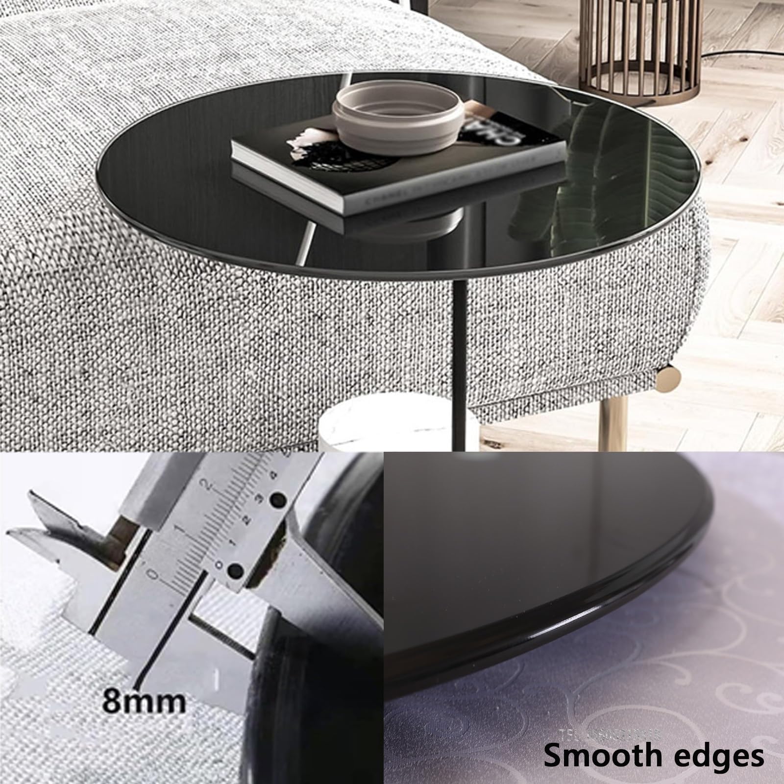 38cm-100cm Round Black Tempered Glass Table Top - Durable Replacement for Dining, Coffee, Side Tables - Perfect for Patio, Living Room & Office Decor (68cm/27inch)