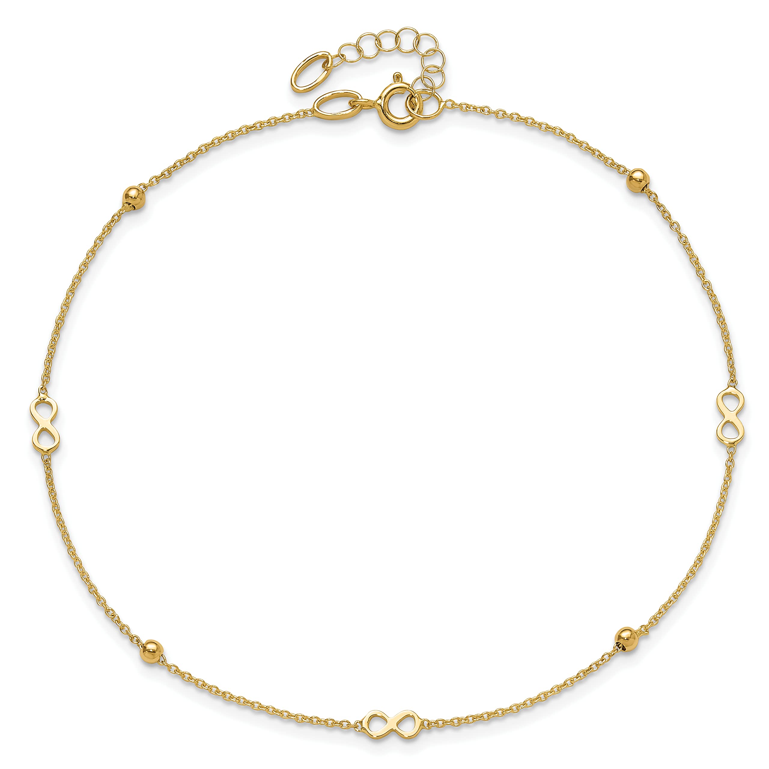 14K Yellow Gold Polished Infinity Anklet with 1