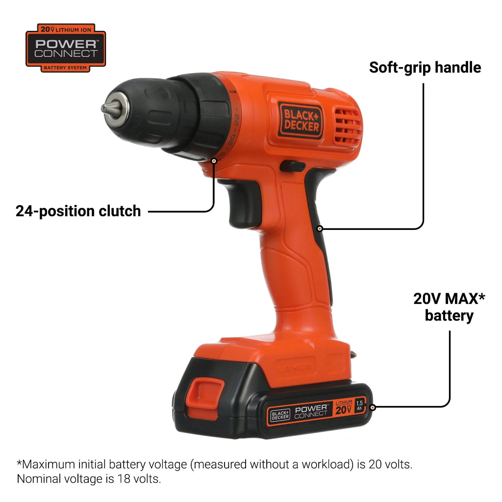BLACK+DECKER BDC120VA 20V MAX* POWERCONNECT Cordless Drill/Driver with 100-Piece Accessory Kit - Perfect for DIY Home Improvement, Woodworking & Construction Projects