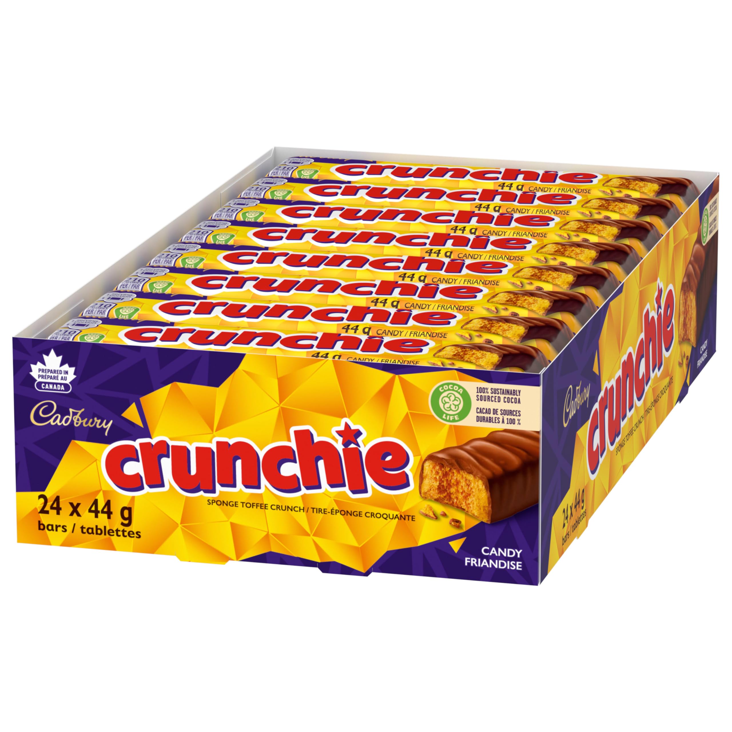 Cadbury Crunchie Full Size Chocolate Candy Bars - 44g Each, Pack of 24 - Individually Wrapped Halloween Treats for Parties, Trick-or-Treating & Gift Baskets | Delicious Honeycomb Toffee Chocolate Snacks