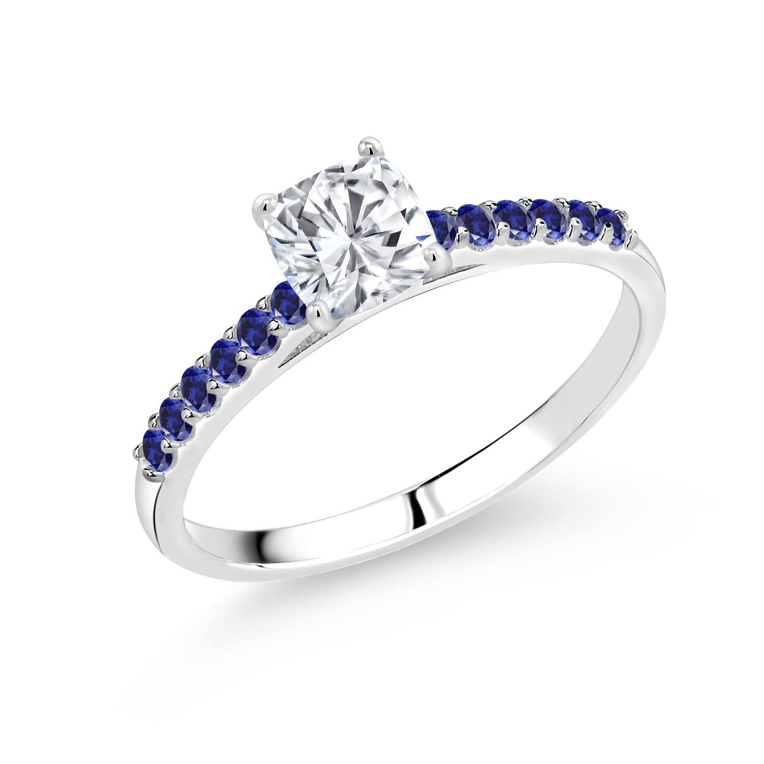 10K White Gold Blue Lab-Created Sapphire & GH Moissanite Ring Set (0.87 CTTW) – Elegant Wedding, Engagement & Anniversary Jewelry Gift for Women