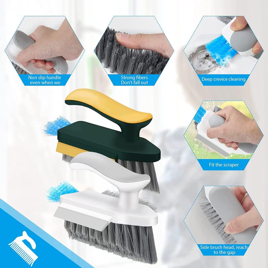 JHEPCOIN 4-in-1 Tile Grout Cleaner Brush with Squeegee - Multi-Purpose Gap Scrub Brush for Bathroom, Kitchen & Window Cleaning - Heavy Duty Crevice Cleaning Tool for Floors, Sinks & Corners (1 Pack) - Perfect for Deep Cleaning Tiles, Showers & Hard-to-Reach Areas
