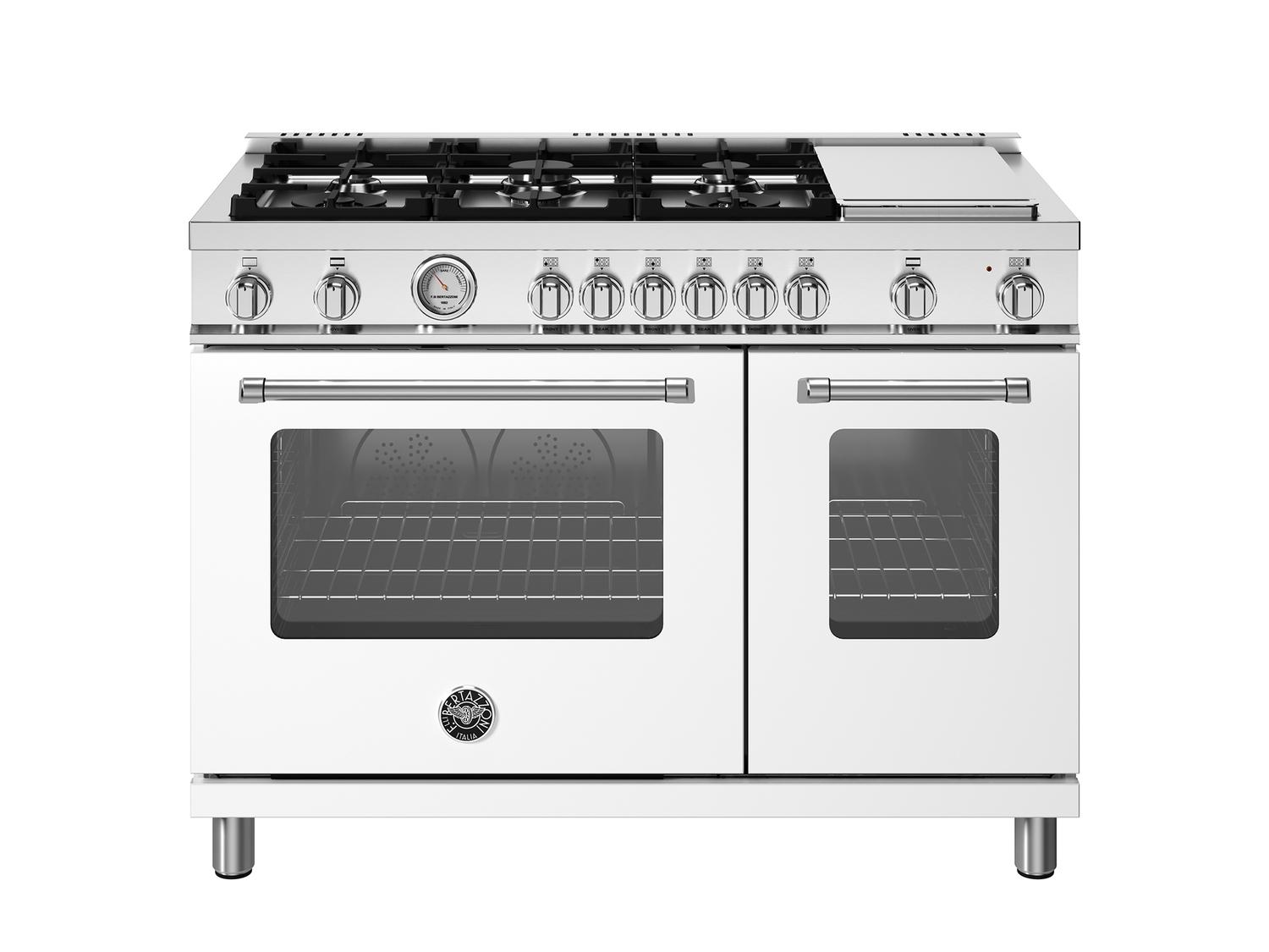 Bertazzoni MAS486GGASBIV 48 Inch Professional All Gas Range with 6 Burners & Griddle - Bianco Matte Finish for Home Chefs & Commercial Kitchens