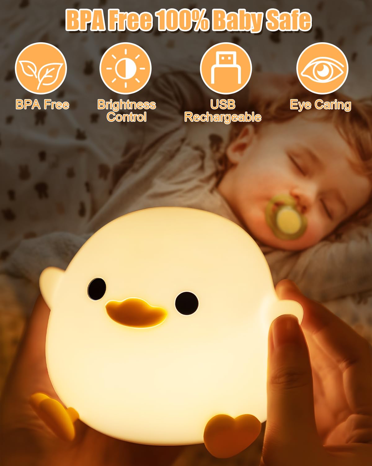 Duck Night Light - Portable Silicone Dimmable Nursery Lamp with 20-Minute Timer & USB Charging | Touch Control Baby Night Light for Boys & Girls | Perfect Birthday Gift for Kids, Bedroom Decor & Sleep Aid