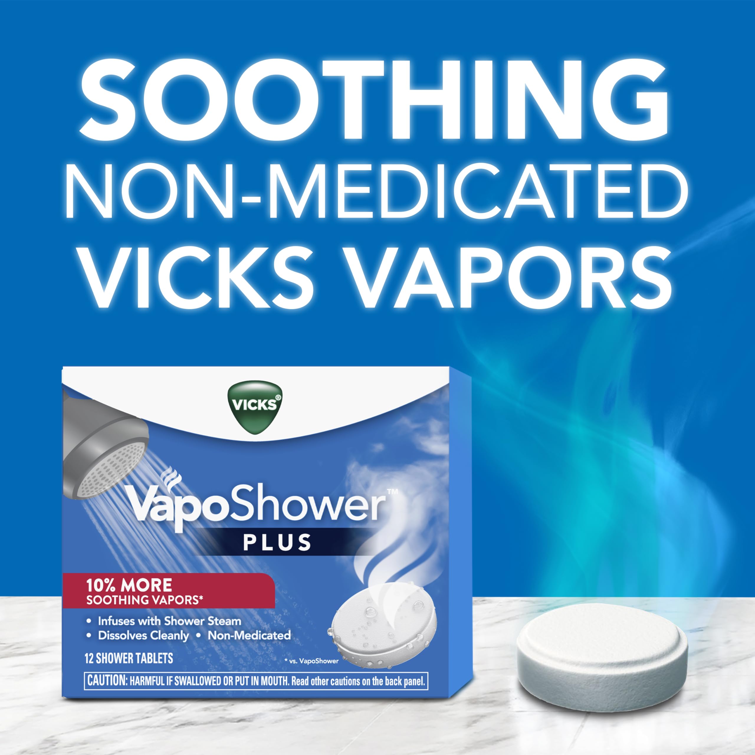 Vicks VapoShower Plus Eucalyptus & Menthol Shower Steamers - 12 Count Aromatherapy Shower Bombs for Relaxation, Cold Relief & Stress Relief | Dissolving Vapor Tablets for Spa-Like Experience at Home