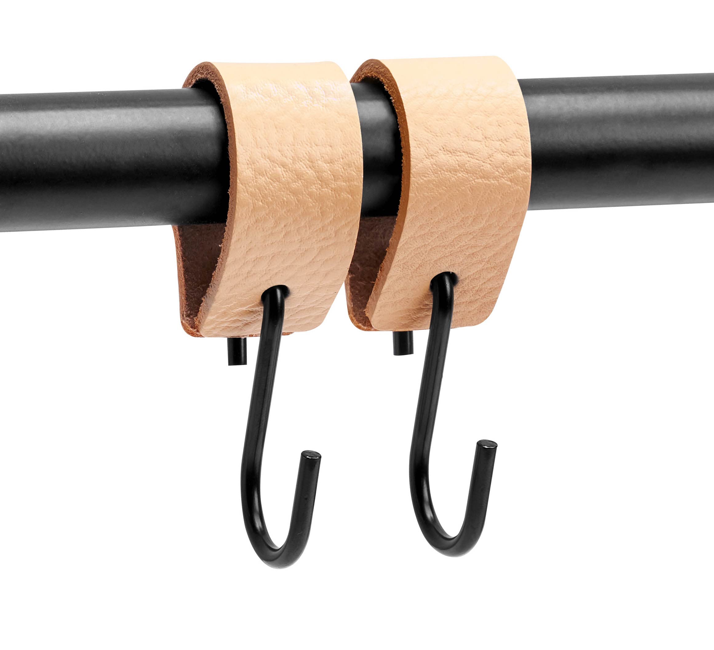 Brute Strength Multifunctional Leather S-Hooks - Natural Color - 2 Pack - Heavy Duty S-Shaped Hooks for Coats, Kitchen, Bathroom & Home Organization - Durable Leather Wall Hooks for Hanging Clothes, Towels & Decor