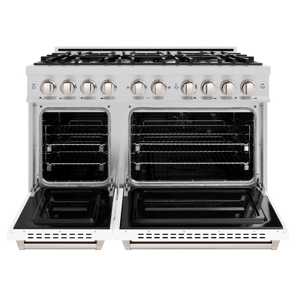 ZLINE 48-Inch 6.7 cu. ft. Stainless Steel Dual Fuel Range - 8 Burner Gas Cooktop with White Matte Doors - Perfect for Large Kitchens & Entertaining (CDR WM 48)