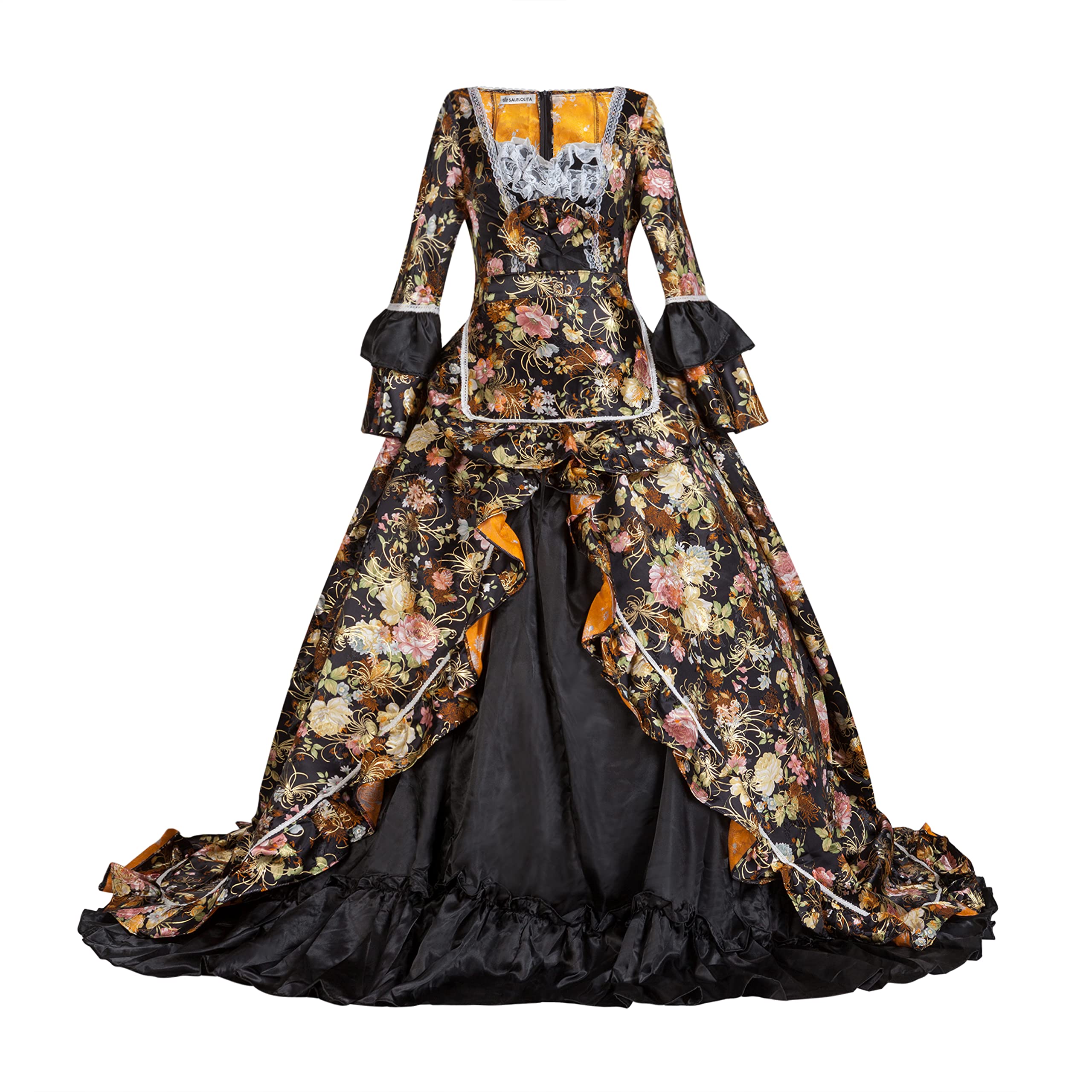 Victorian Inspired Renaissance Colonial Antique Floral Brocade Ball Gown - Elegant Historical Theater Costume for Reenactments, Period Balls & Themed Weddings