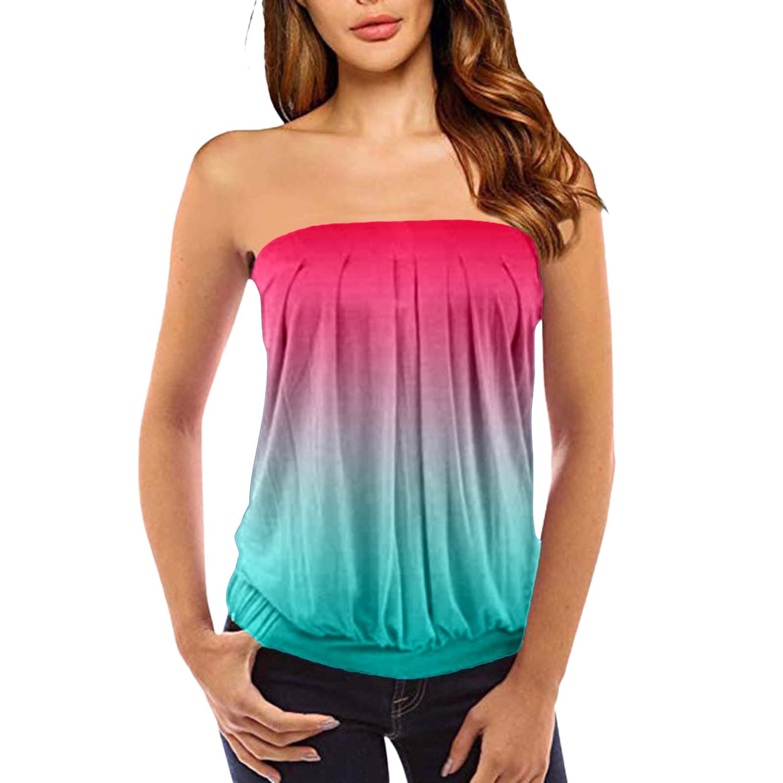 Women's Strapless Sleeveless Tube Top - Summer Flowy Pleated Blouse & Bandeau Bra for Beach, Party, and Casual Wear