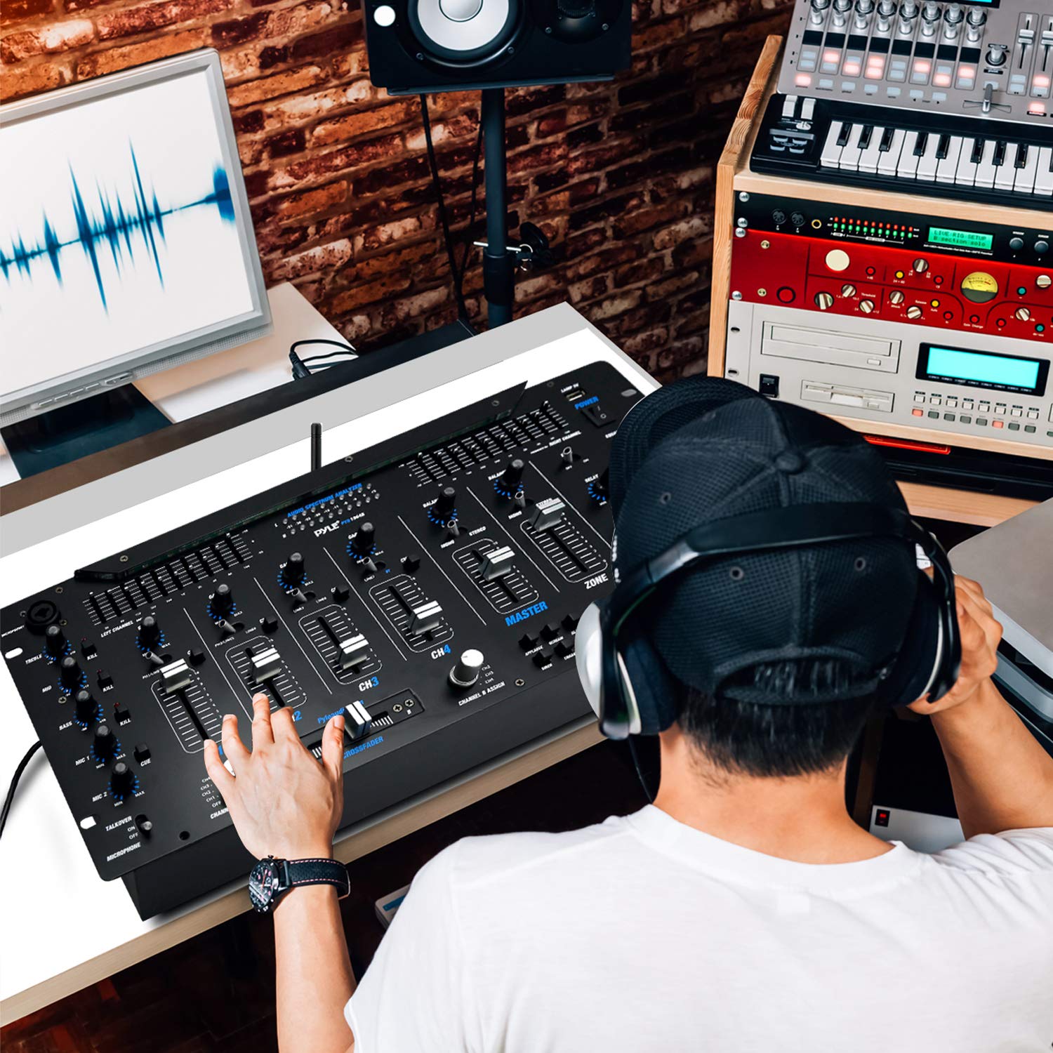 Pyle 6 Channel Bluetooth DJ Mixer Controller - Professional Digital Audio Mixing System with LED Illumination, Speed Control & 5U Rack Mount (PYD1964B) - Perfect for DJ Studios, Live Performances & Home Recording