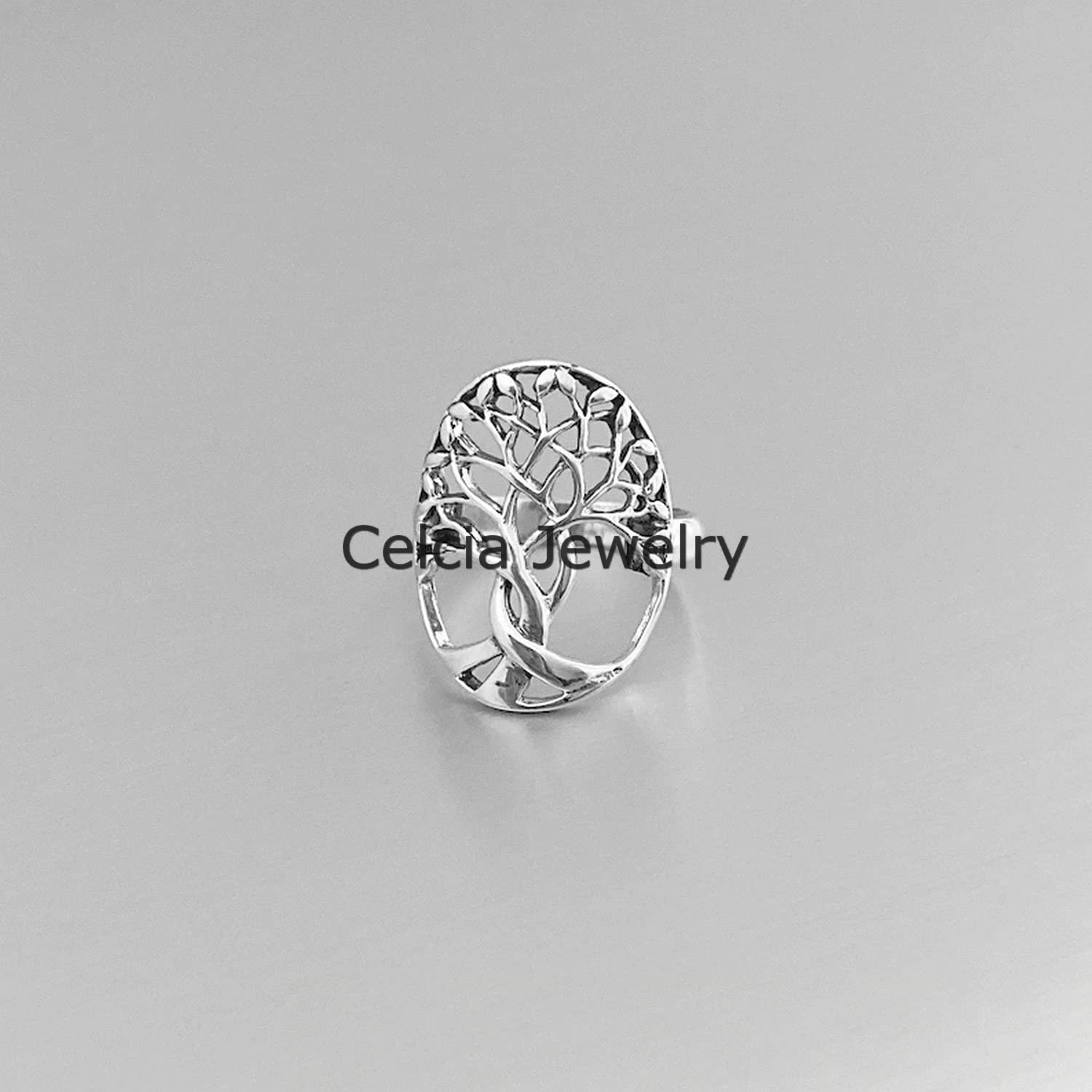 925 Sterling Silver Tree of Life Ring - Large Bohemian Leaf Design, Dainty Minimalist Jewelry for Women, Unique Mother's Day Gift (Size 7) | Perfect for Boho Fashion, Spiritual Wear & Special Occasions