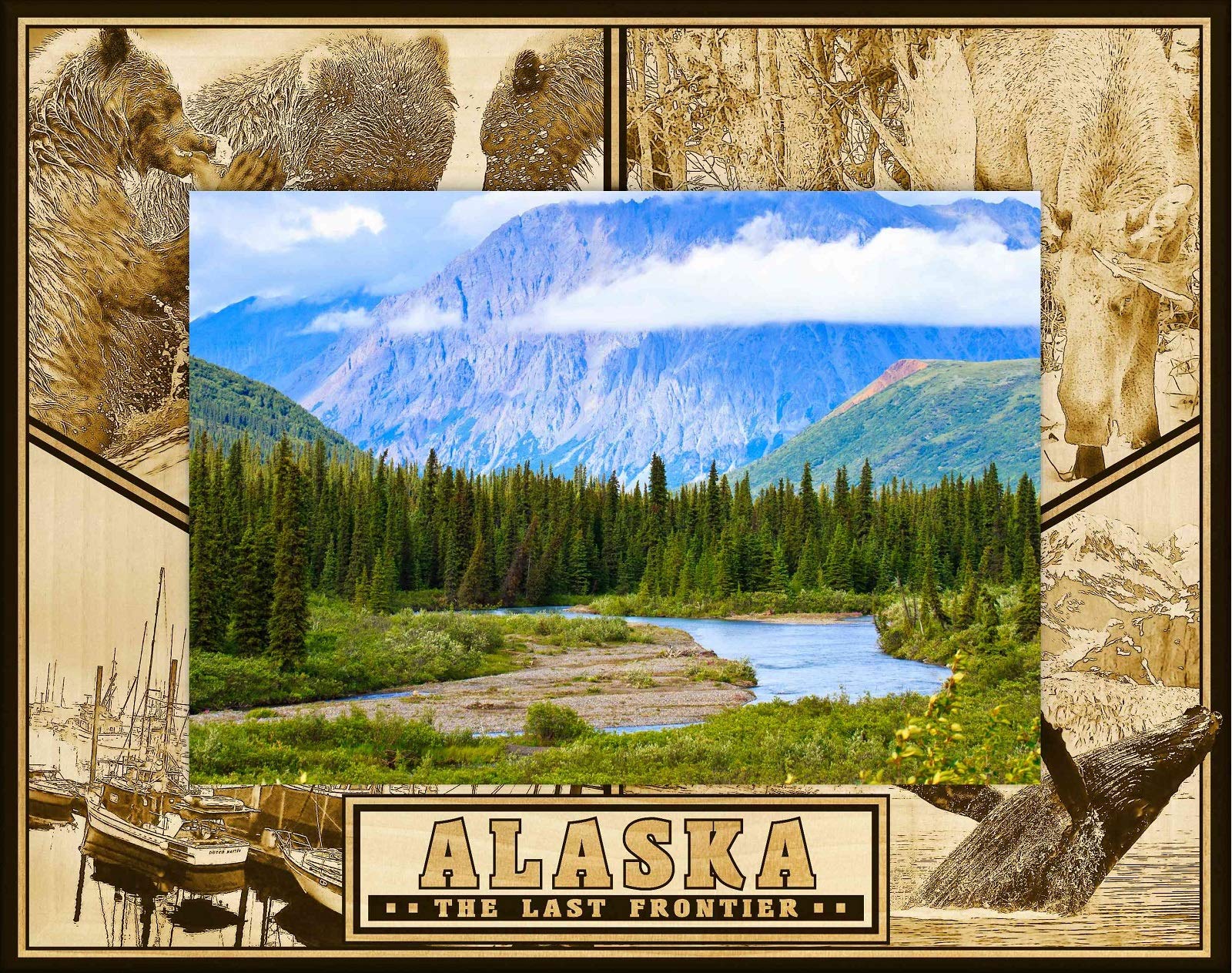 Alaska The Last Frontier Laser Engraved Wood Picture Frame 5x7 - Rustic Home Decor for Cabin, Office & Gift Giving