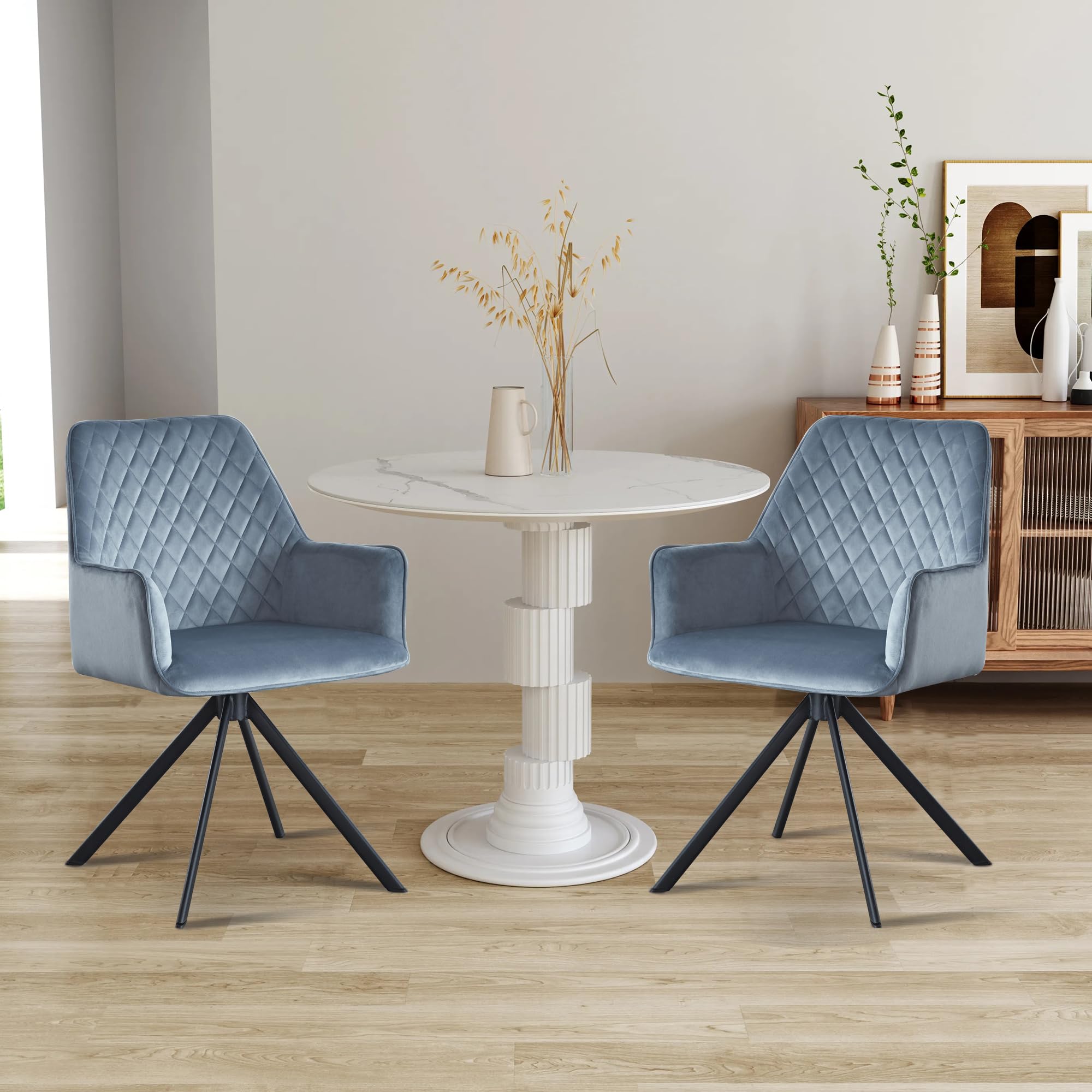 Velvet Home Office Desk Chair - Modern Vanity Accent Chair with Thick Comfortable Cushion, Metal Legs - Blue Set of 2 for Living Room, Bedroom, Study & Home Office Workspace