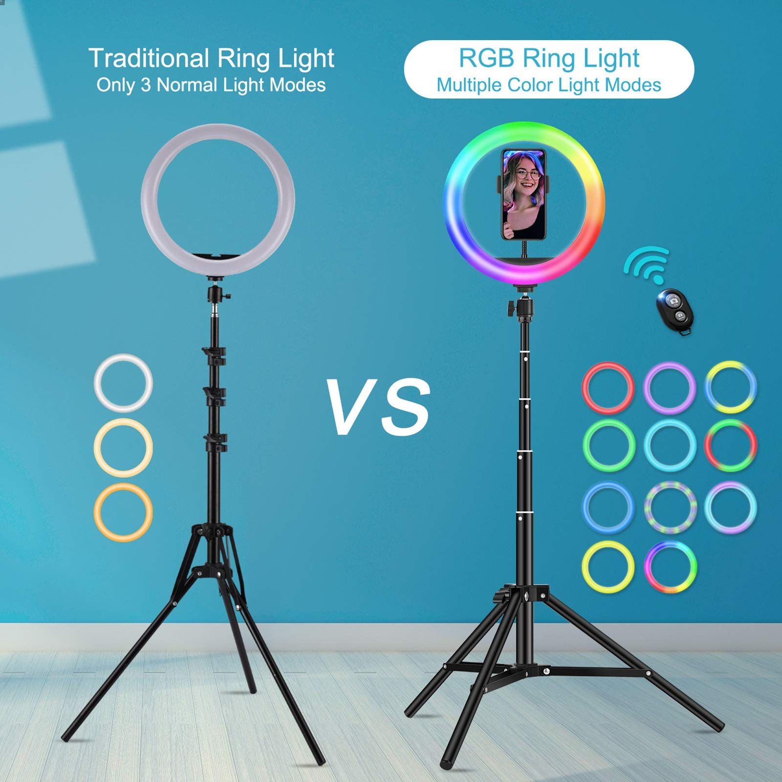 ZXCVASDF 10-inch RGB Ring Light with 15 Color Options & Adjustable Tripod Stand - Dimmable LED Circle Light for Makeup, Photography, YouTube Videos (Includes Phone Holder) - Perfect for Beauty Tutorials, Live Streaming & Product Photography
