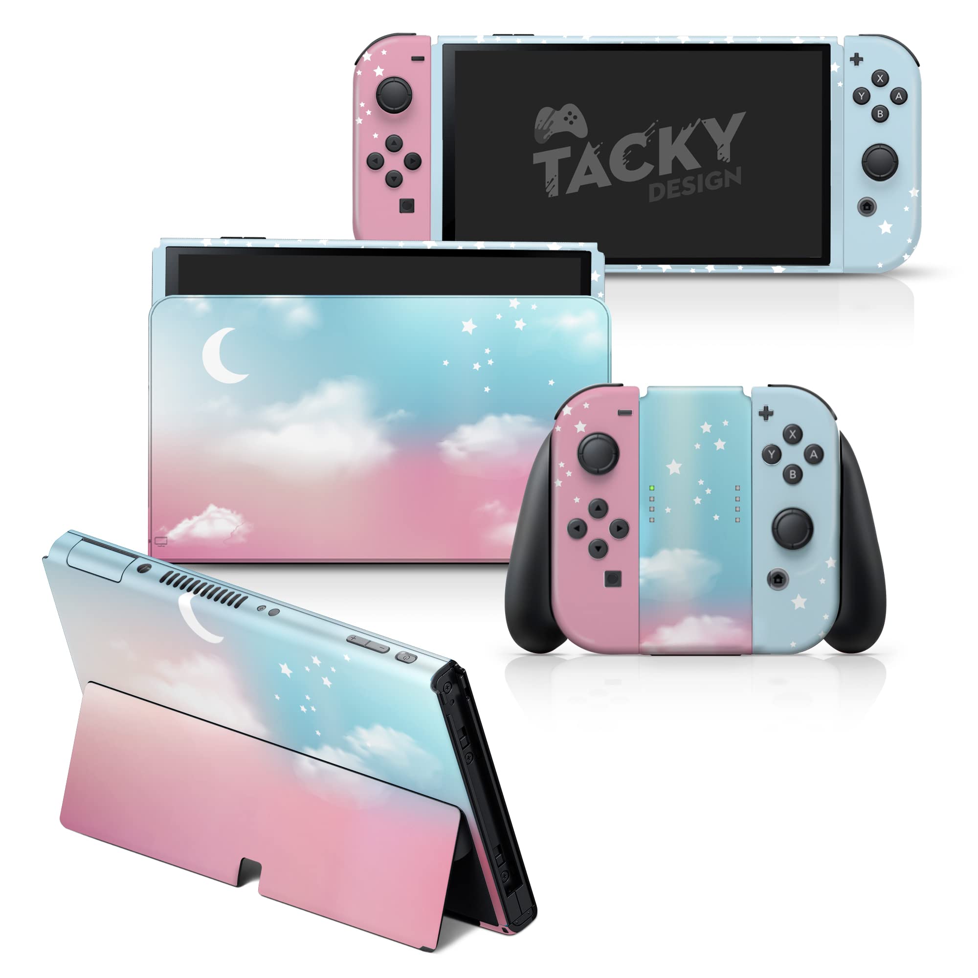 Cute Kawaii Clouds Design 3M Vinyl Full Wrap Decal Skin for Nintendo Switch OLED - Premium Protective Cover with Anti-Slip Grip, Perfect for Gaming Enthusiasts & Collectors