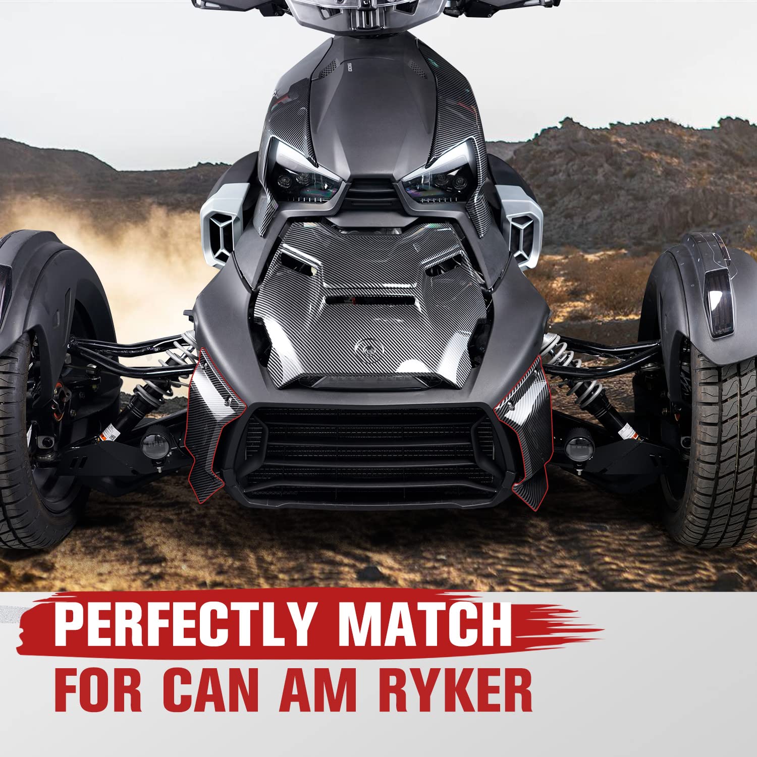 Carbon Fiber Front Grill Trims & Lower Grill Protector for Can-Am Ryker (All Models) - 2PCS Set, OEM #219400947 Replacement - Off-Road UTV Accessories for Enhanced Style & Protection