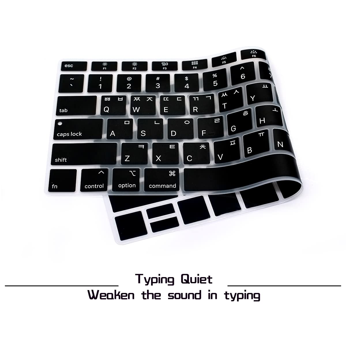 HRH Korean Language Silicone Keyboard Cover for MacBook Air 13 Inch (2018 Model A1932) - Retina Display & Touch ID - US Layout - Black - Protects from Dust & Spills for Office & Home Use