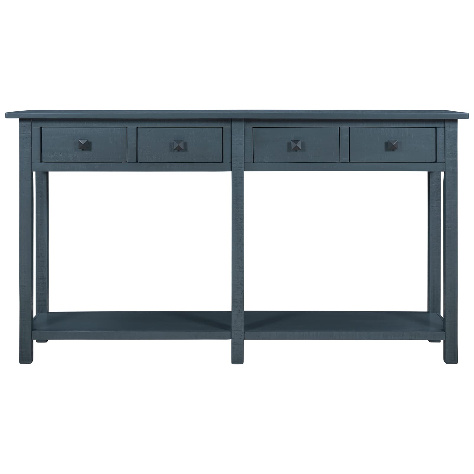 59 Inch Rustic Console Table with 4 Drawers & Open Shelf - Narrow Long Entryway Sofa Table, Brushed Texture Hallway Foyer Table for Living Room, Front Hall, Kitchen Counter - Perfect for Home Decor, Small Space Storage & Entryway Organization