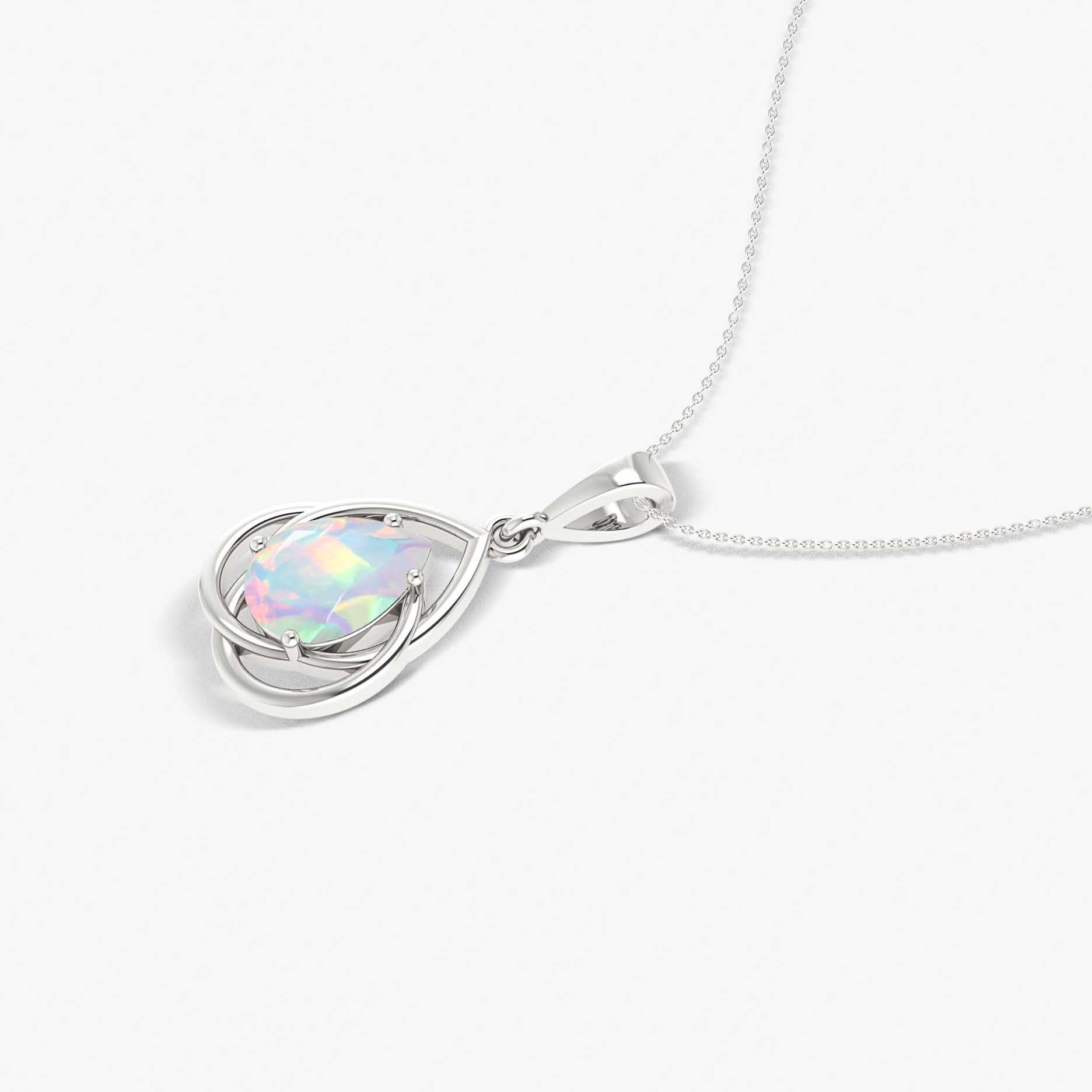 Natural White Opal Pear-Shaped Solitaire Pendant Necklace for Women – Elegant Gift for Birthday, Anniversary & Special Occasions