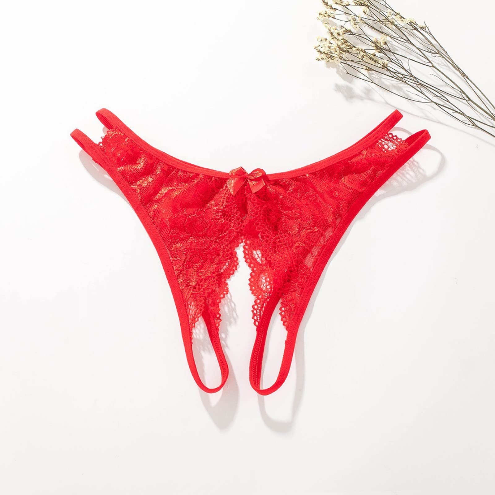 Sexy Women's Crotchless Lace Underwear - Floral Bowknot Thong Panties with T-Back & Mesh Cutout Design | Perfect for Valentine's Day, Boudoir Photography & Intimate Moments
