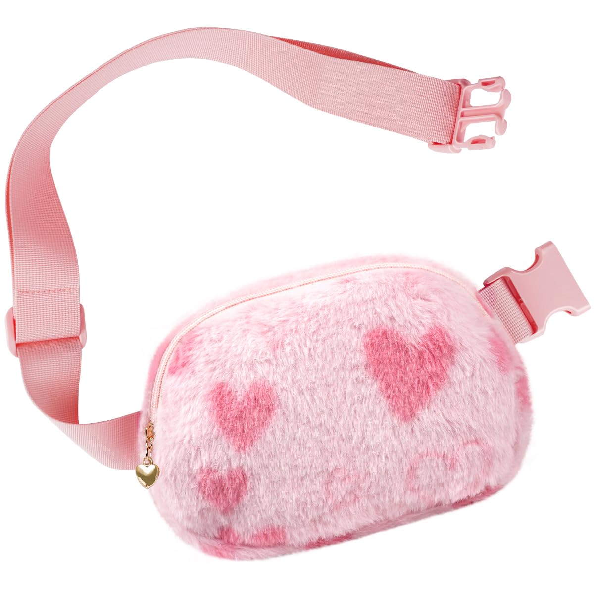 Soft Plush Heart Fanny Pack for Women & Girls - Trendy Crossbody Waist Bag with Adjustable Belt, Perfect for School, Travel, Shopping & Casual Outings (Pink)