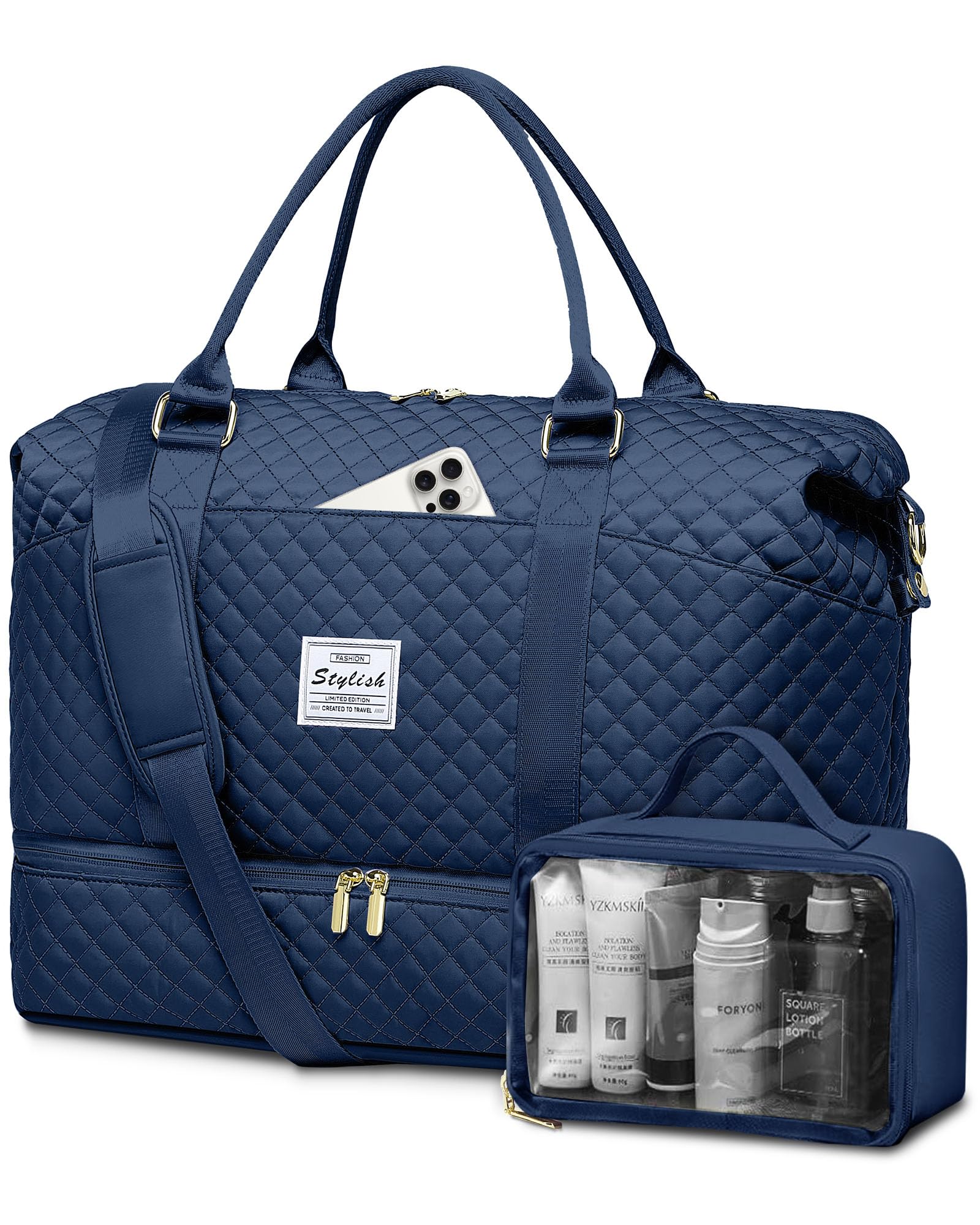 Women's Weekender Duffle Bag with Shoe Compartment & Wet Pocket - Lightweight Travel Overnight Bag, Carry-On Approved for Airplane, Hospital, Labor & Delivery - Perfect for Gym, Weekend Getaways & Business Trips (Blue)