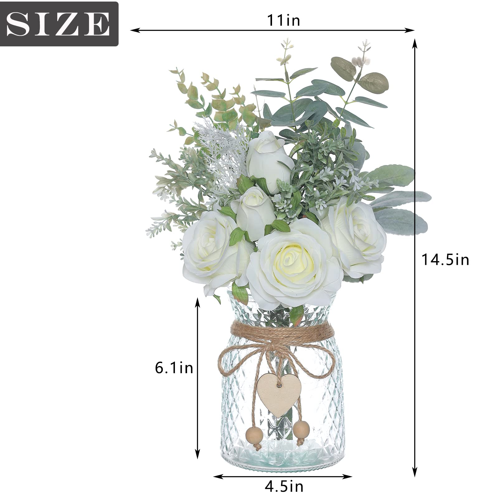 Artificial Silk Roses in Vase - Home & Office Decor for Farmhouse, Bathroom, Dining Table