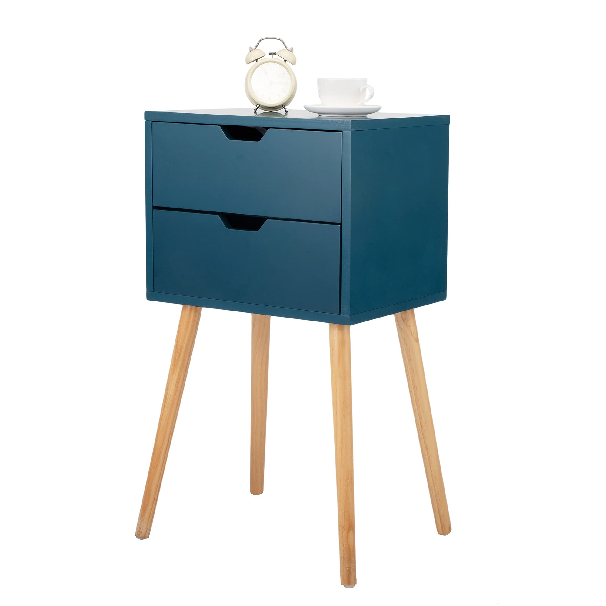 Mid-Century Modern Nightstand with 2 Sliding Drawers - Solid Wood Bedside Table & Living Room End Table - Set of 2 for Bedroom, Guest Room, or Apartment Decor