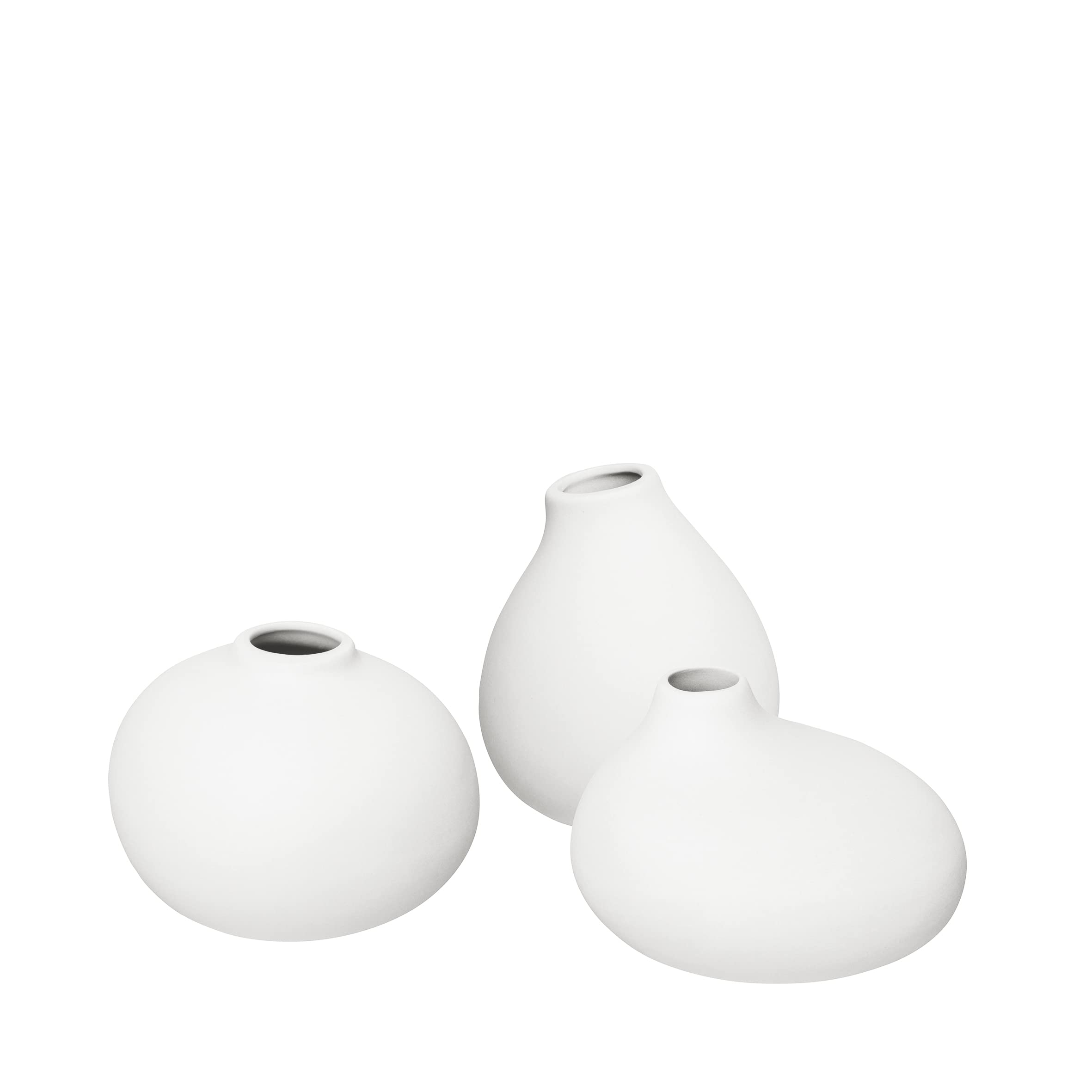 Blomus Nona Set of 3 Mini Porcelain Vases in White - Perfect for Home Decor, Wedding Centerpieces & Small Flower Arrangements
