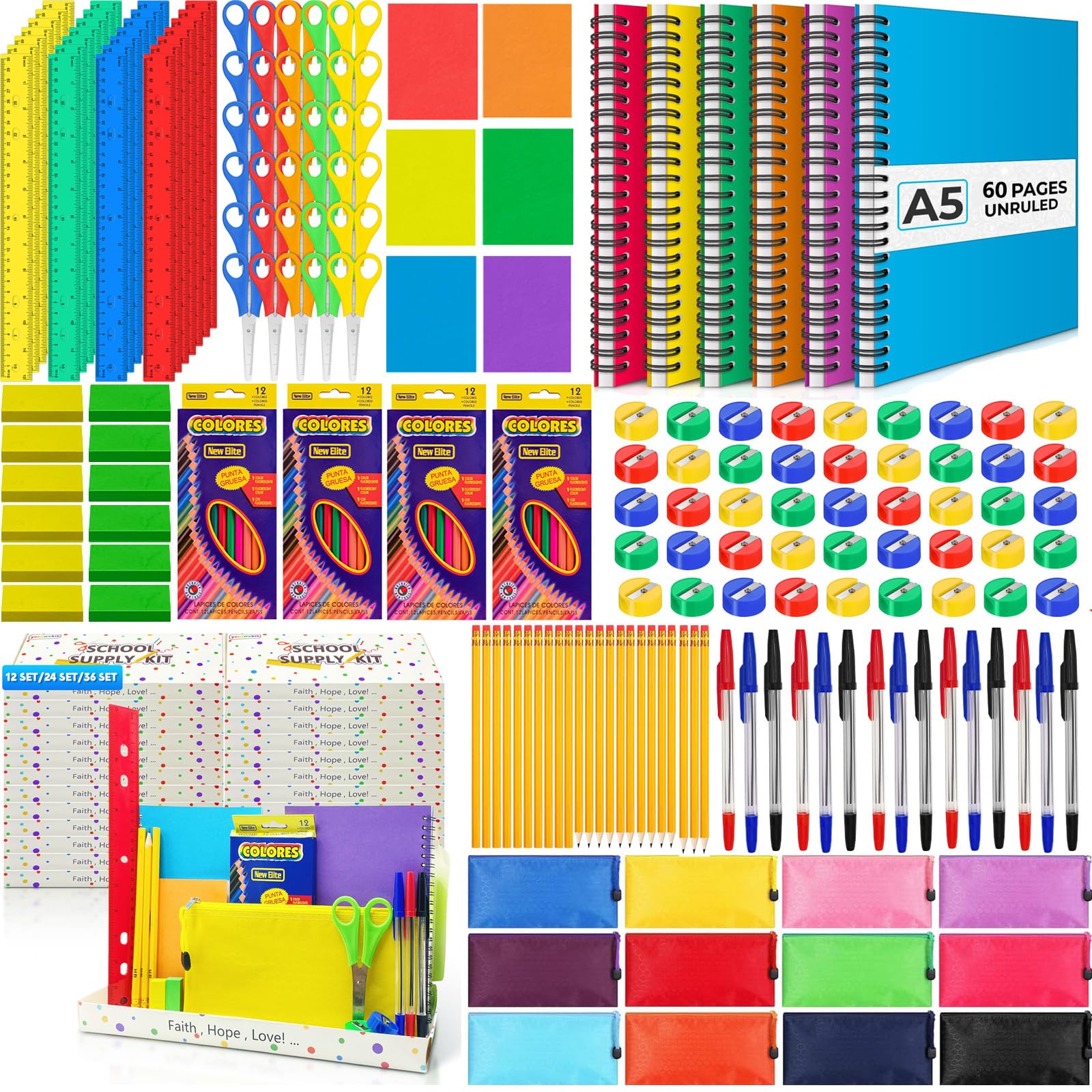 12-Piece Back to School Supplies Kit for Kids - Bulk Classroom & Sunday School Essentials (Grades K-5) - Perfect for Christmas Shoebox Gifts, Charity Donations & Christian Classroom Activities