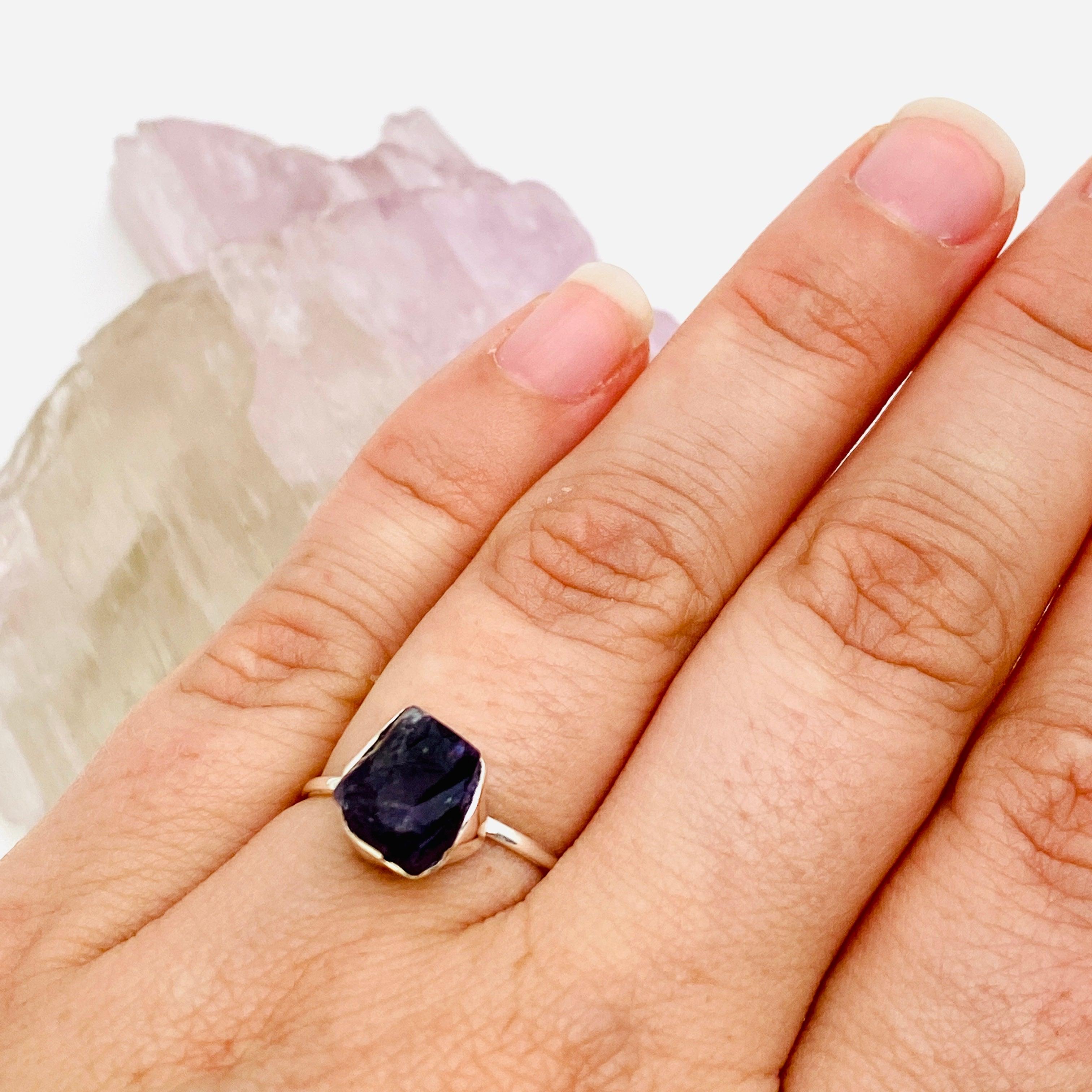 Natural Amethyst Raw Crystal Ring for Women - Handmade Fine Band Jewelry R3701 AM - Perfect for Boho Style, Spiritual Healing & Everyday Fashion Accessories