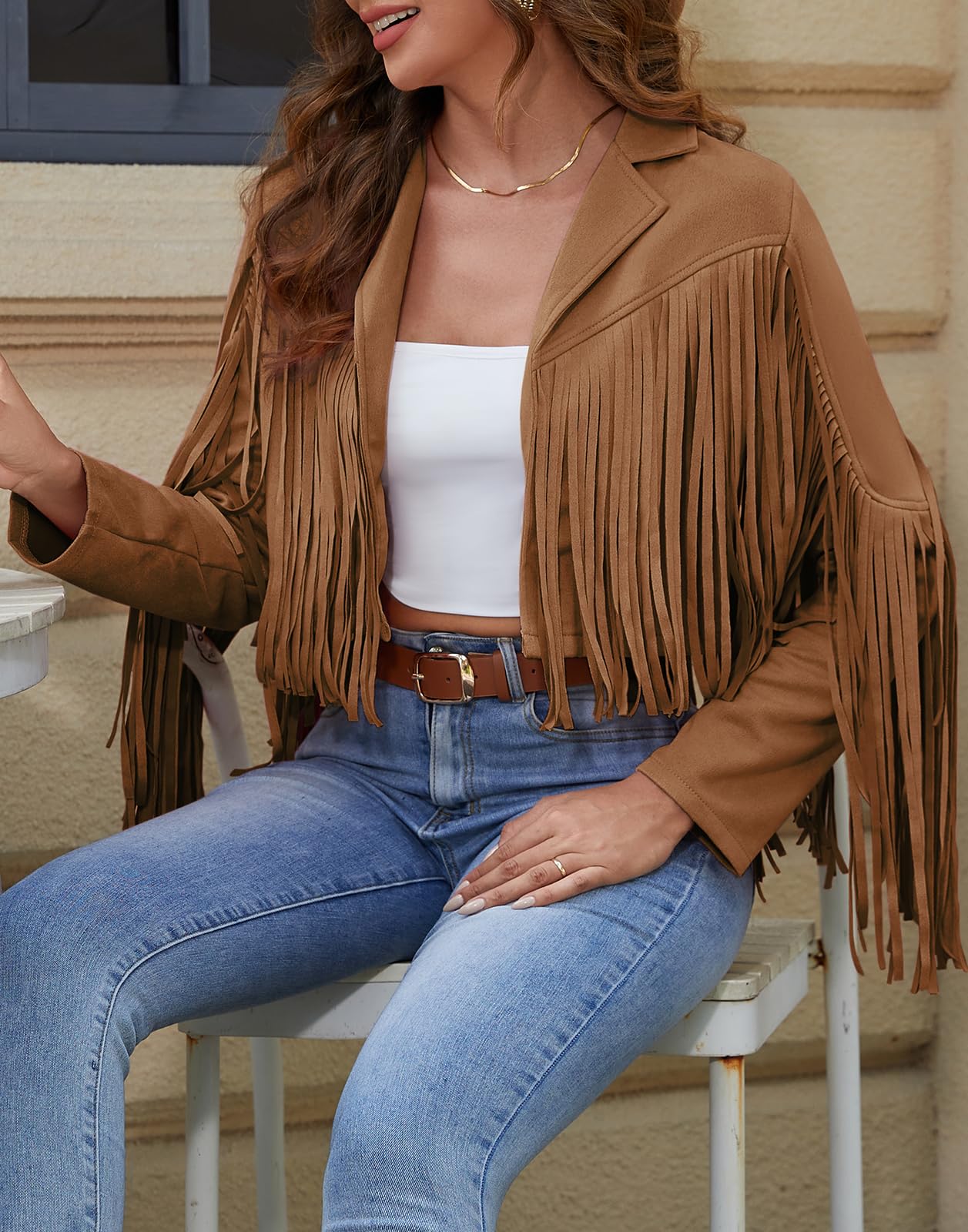 Trendy Women's Faux Leather Jacket with Fringe & Tassel Details - Cropped Suede Motorcycle Coat for Casual Outfits | Perfect for Biker Style, Night Out & Fall Fashion