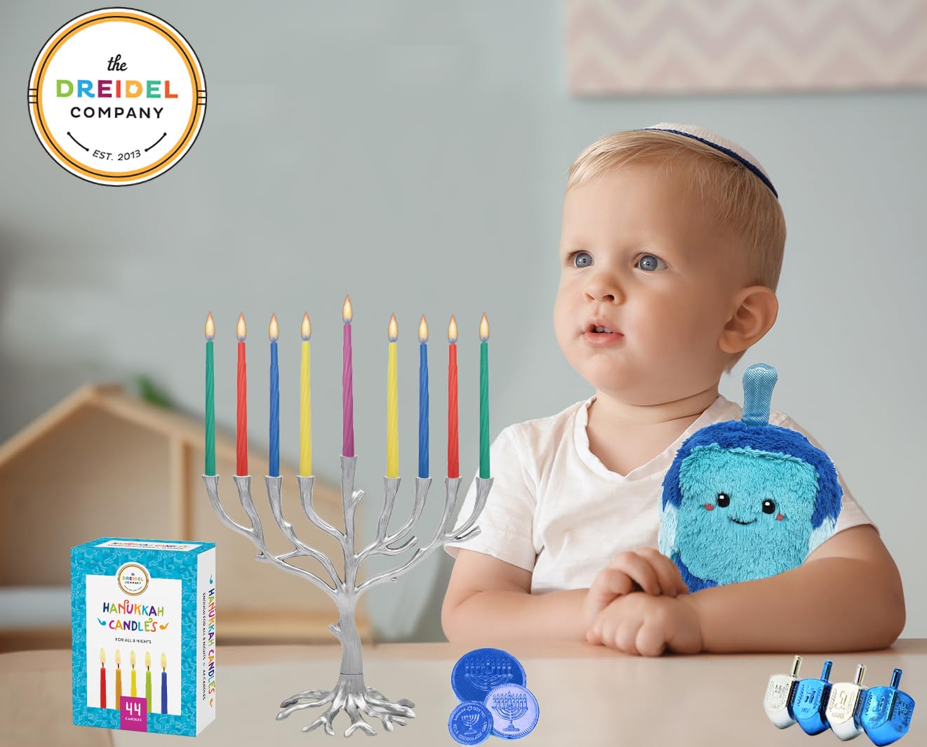 Colorful Hanukkah Candles - 44 Menorah Candles for 8 Nights (Single-Pack) - Perfect for Chanukah Celebrations